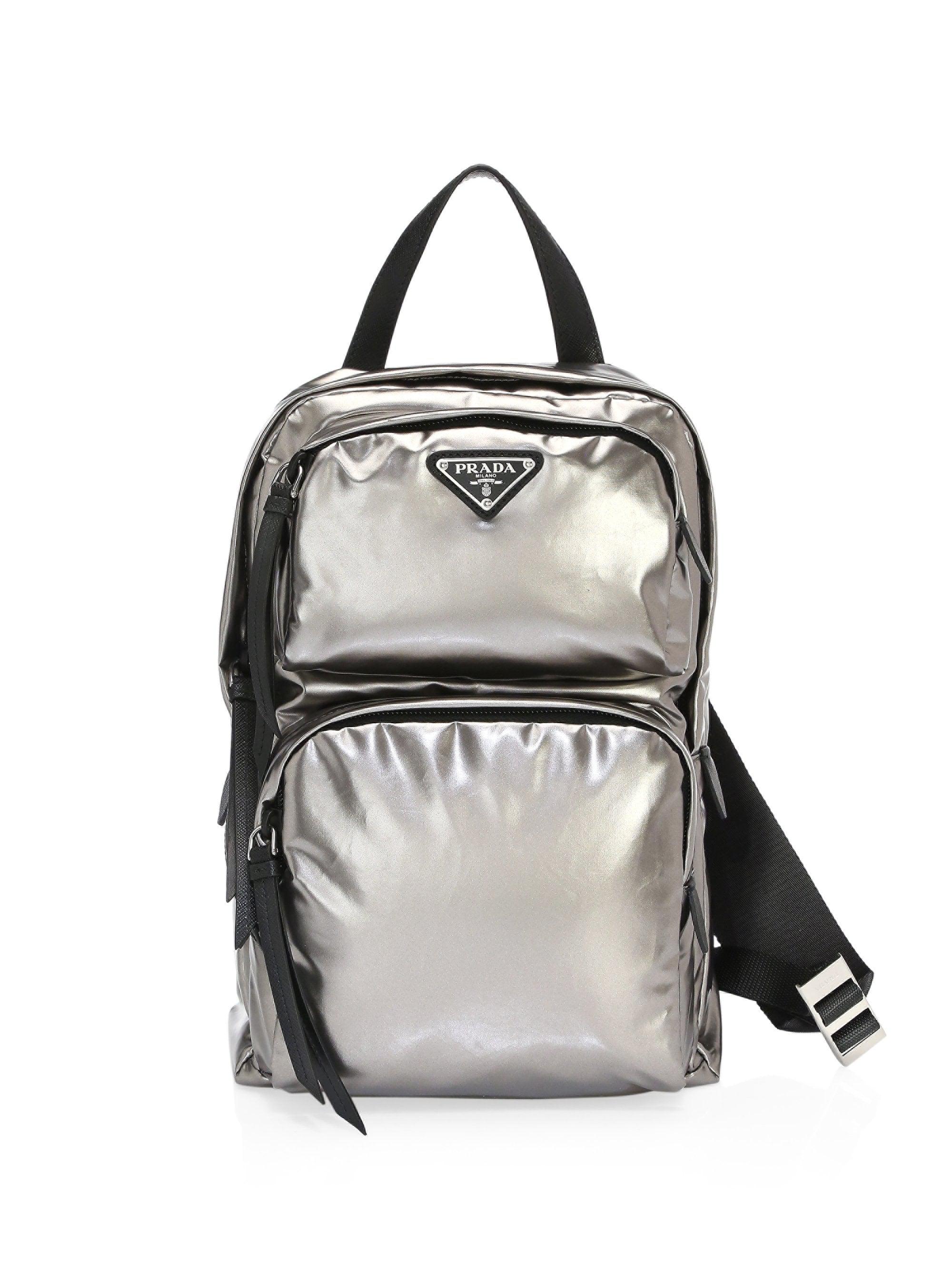 prada silver backpack