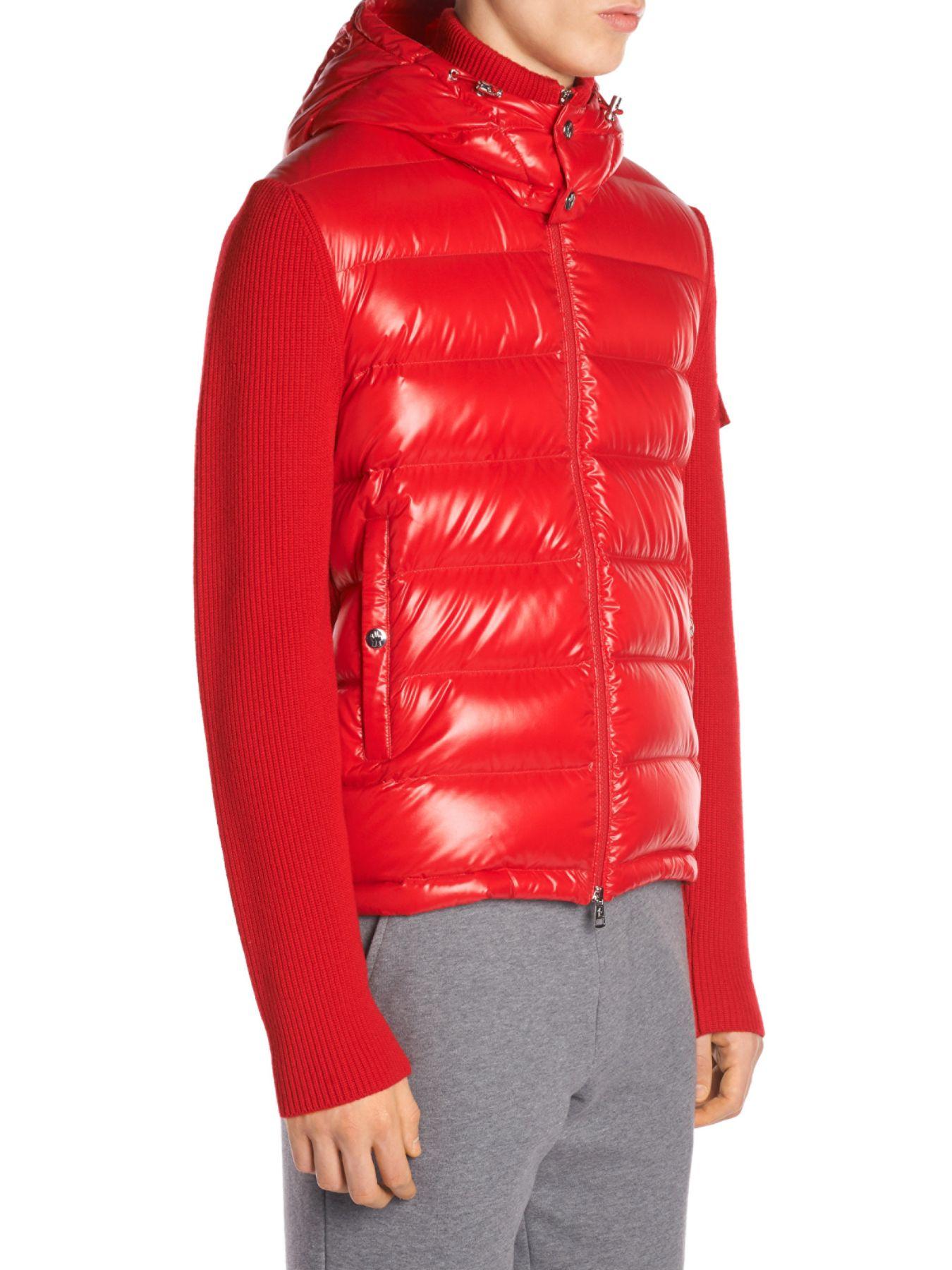 Moncler Ribknit Sleeve Virgin Wool & Nylonblend Down Puffer Jacket in