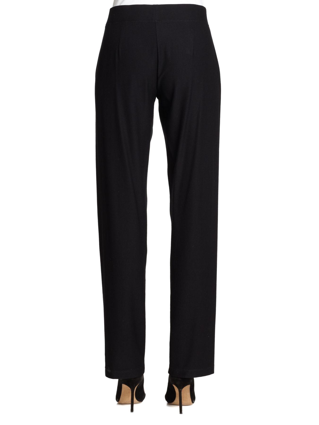 Eileen Fisher Synthetic Stretch Straight-leg Pants in Black - Lyst