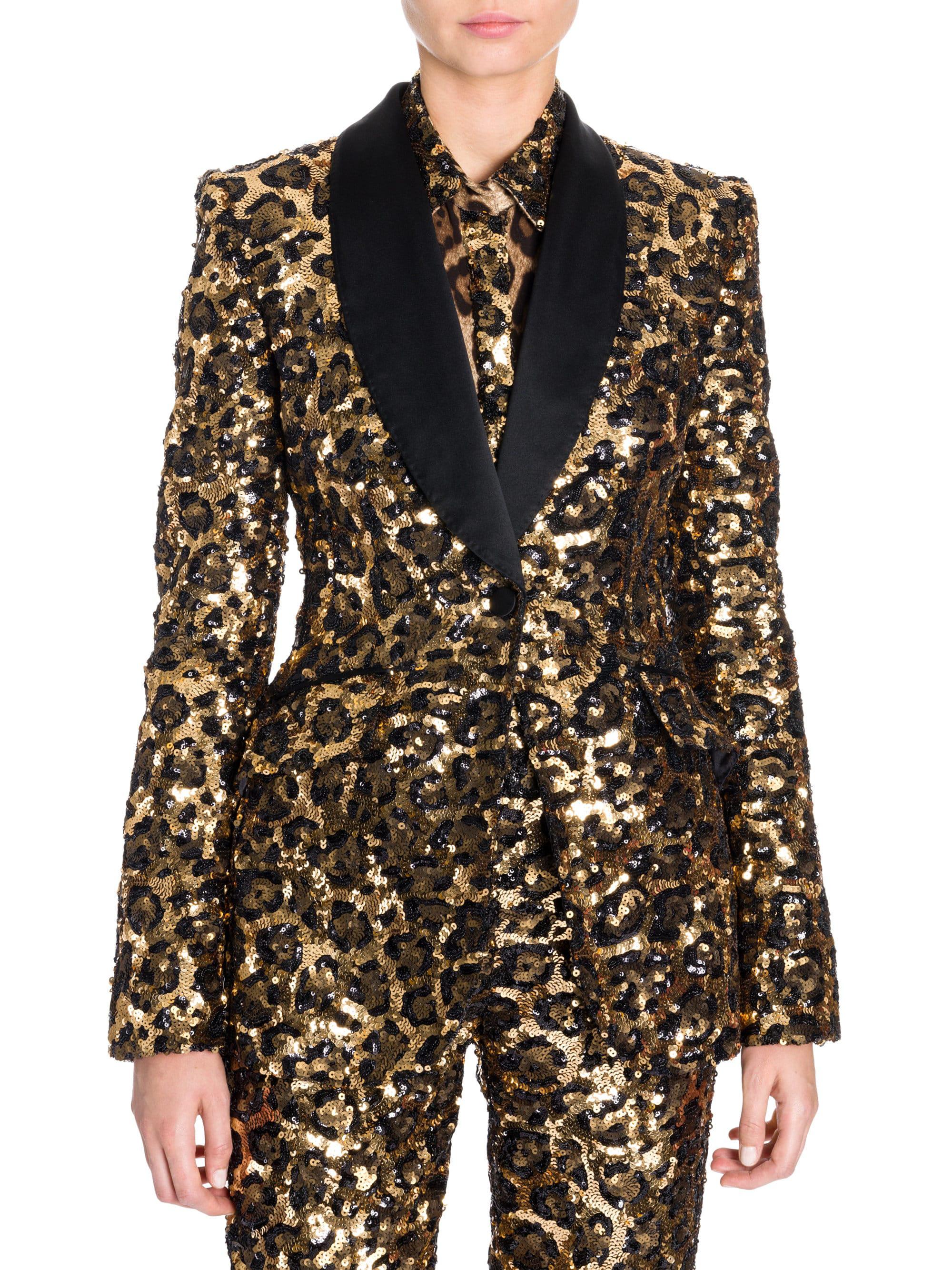 Dolce & Gabbana Leopard Print Sequin Shawl Collar Jacket - Lyst