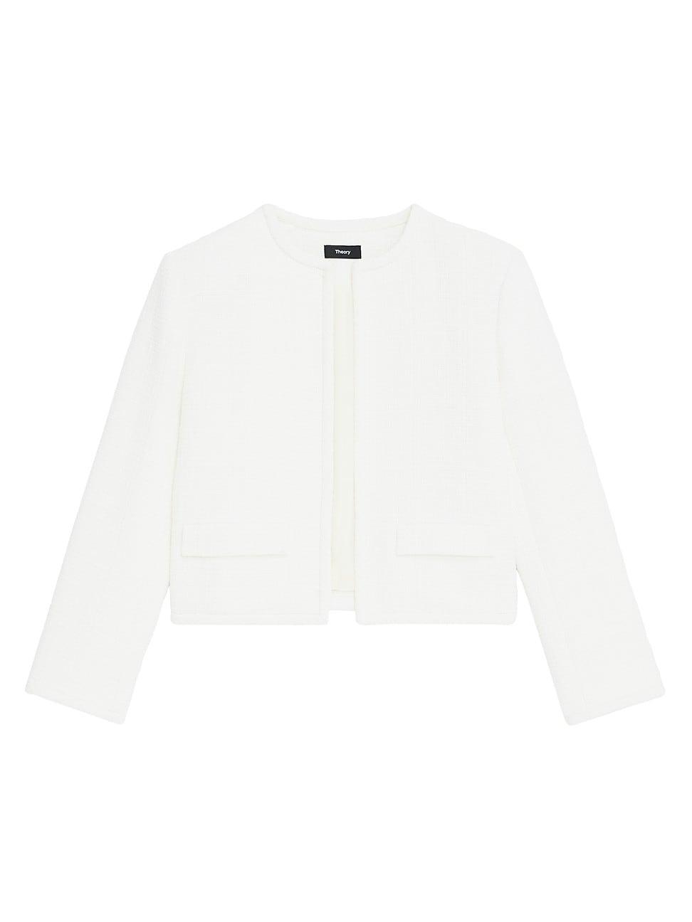 Theory Cropped Tweed Jacket in White Lyst