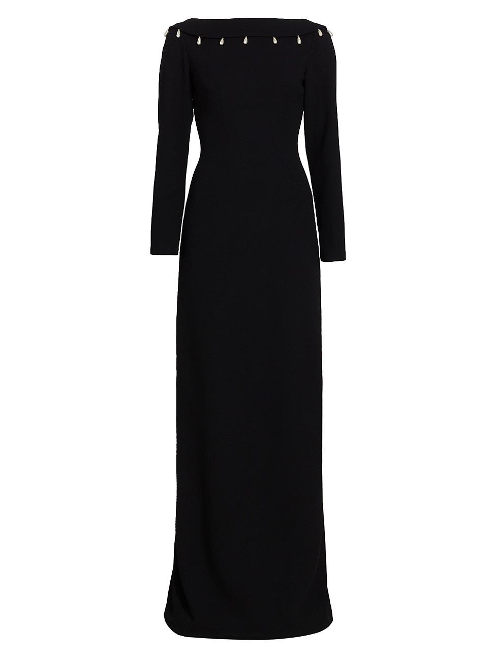 Lela Rose Faux Pearl-detailed Low-back Gown in Black | Lyst