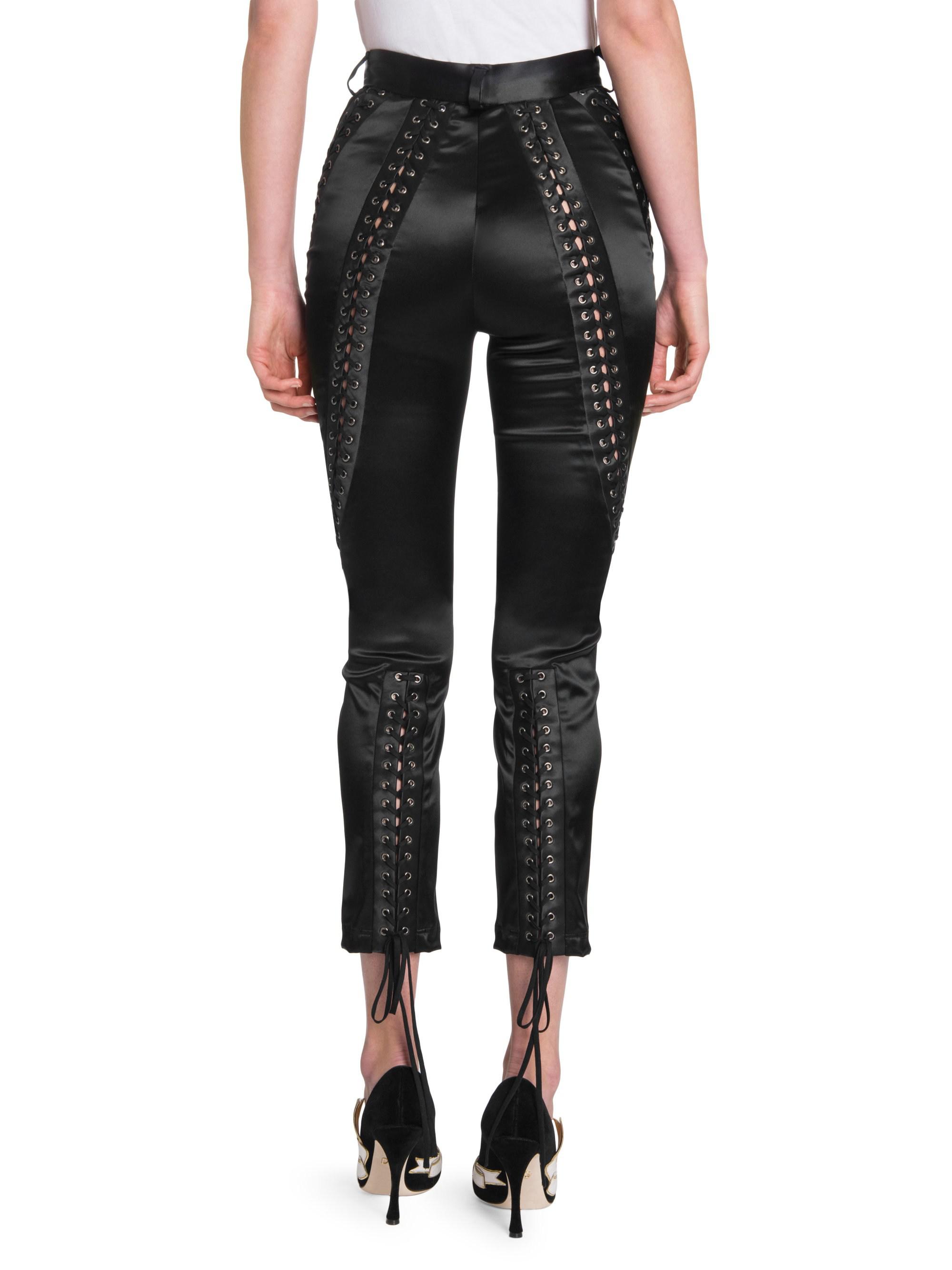 Dolce & Gabbana Satin Lace-up Pants in Black | Lyst