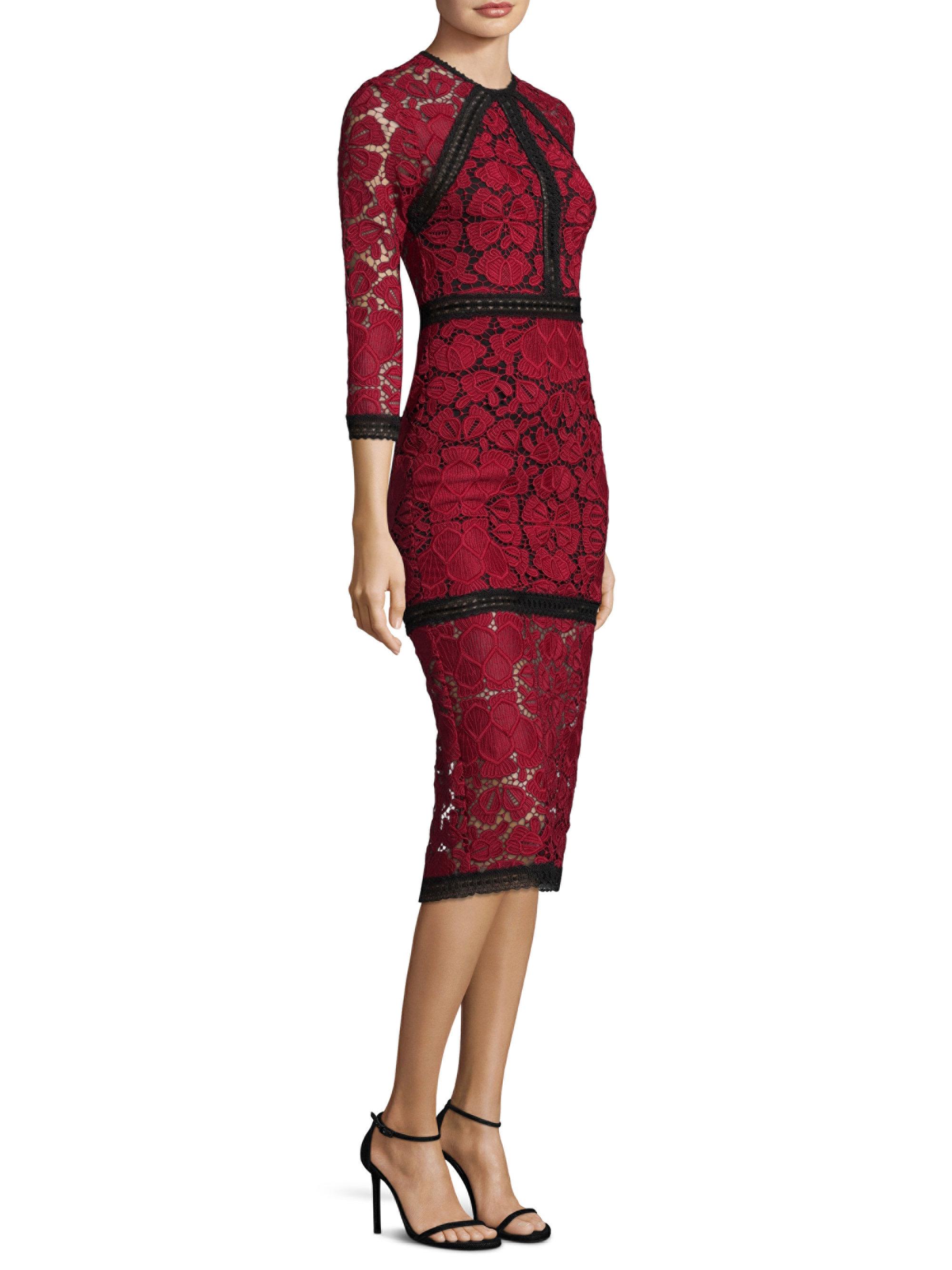 red lace fitted dress