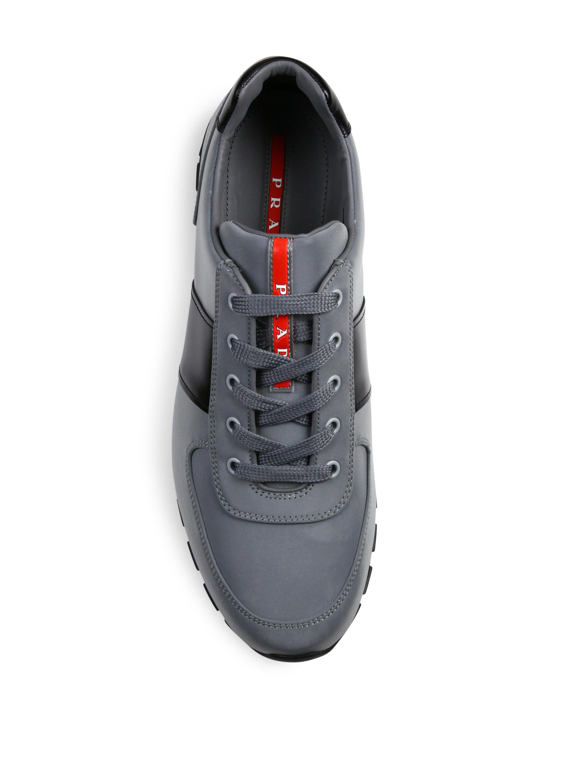 Prada Reflective Leather & Nylon Running Sneakers in Silver Black (Black)  for Men - Lyst