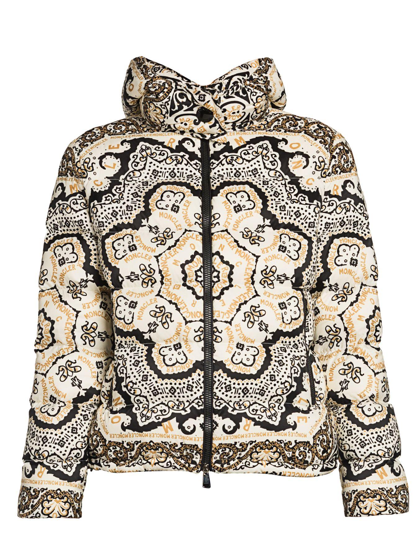 Moncler Synthetic Turquin Bandana-print Down Puffer Jacket in Black - Lyst