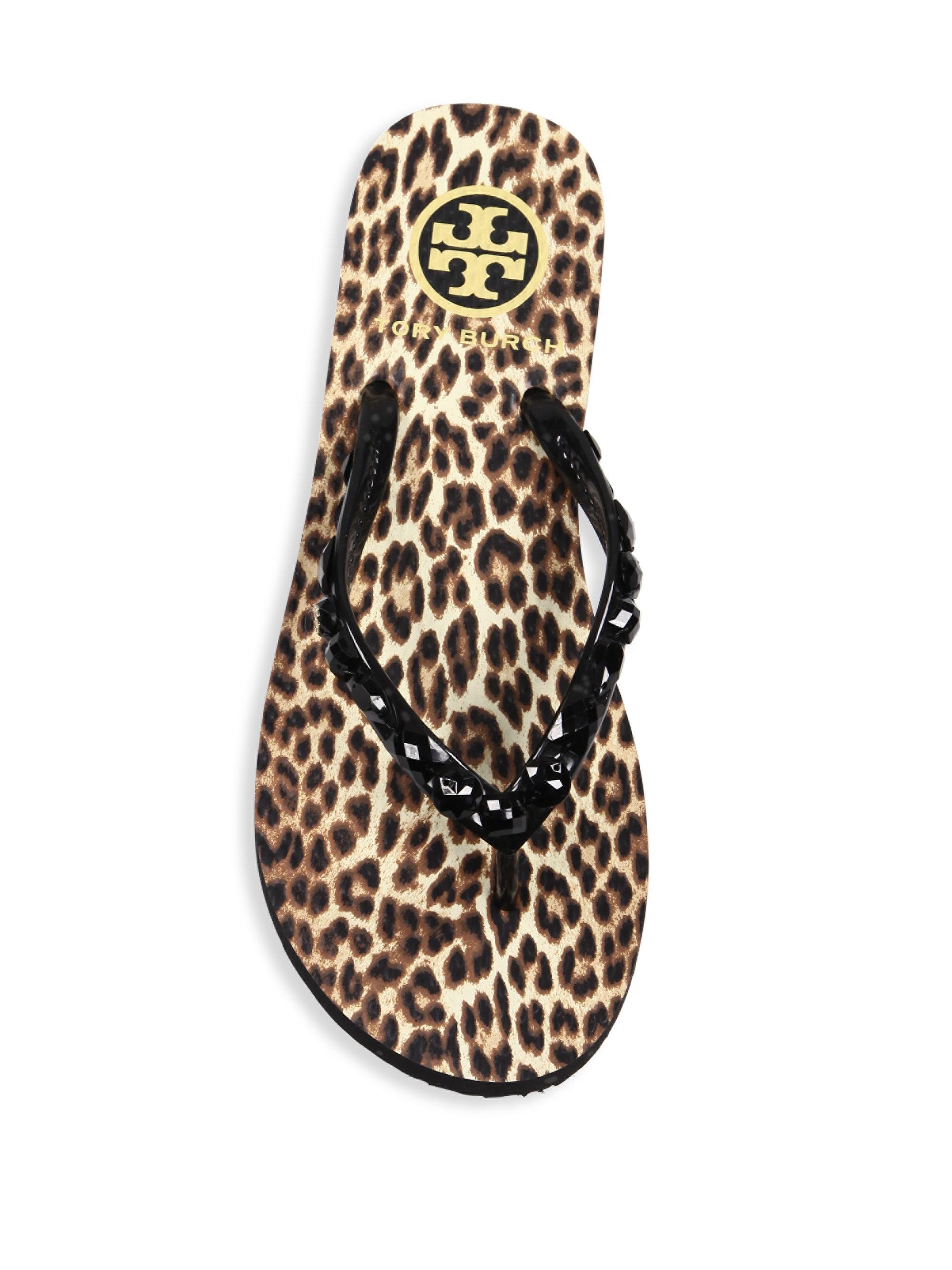 Tory Burch Jeweled Thin Flip-flop in Black - Lyst