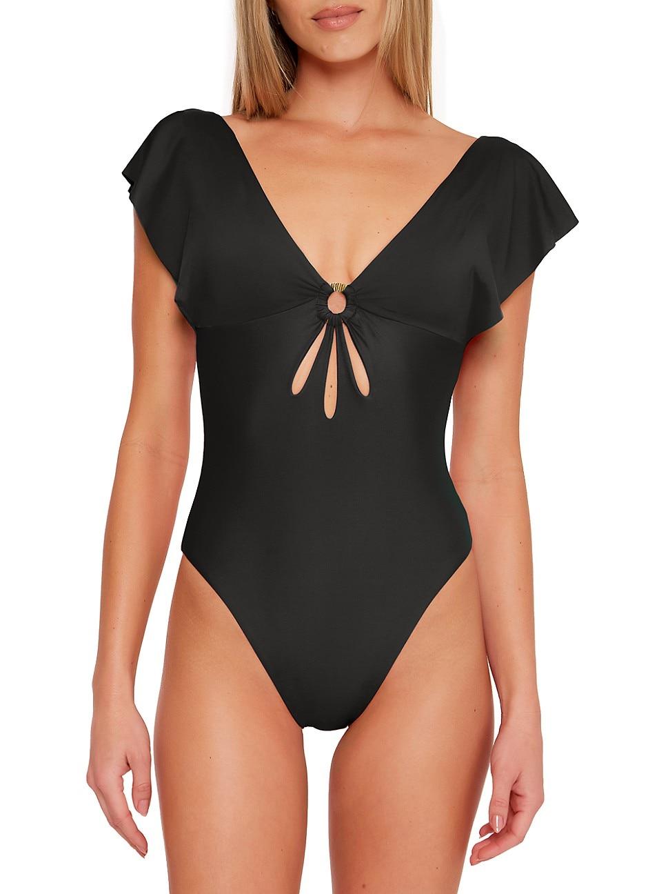 Trina Turk Monaco Flutter Onepiece Swimsuit in Black Lyst