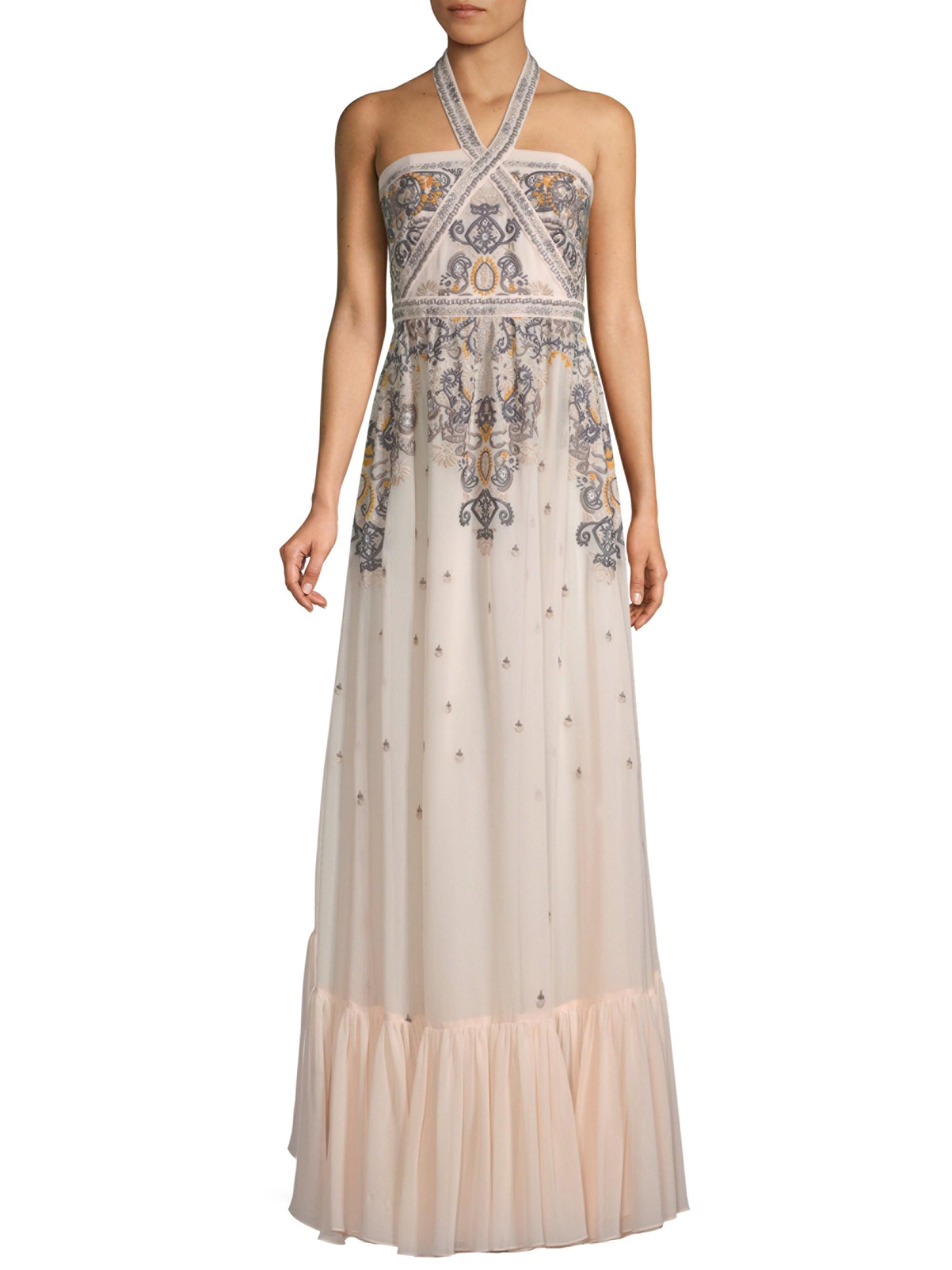 bcbg embroidered halter dress