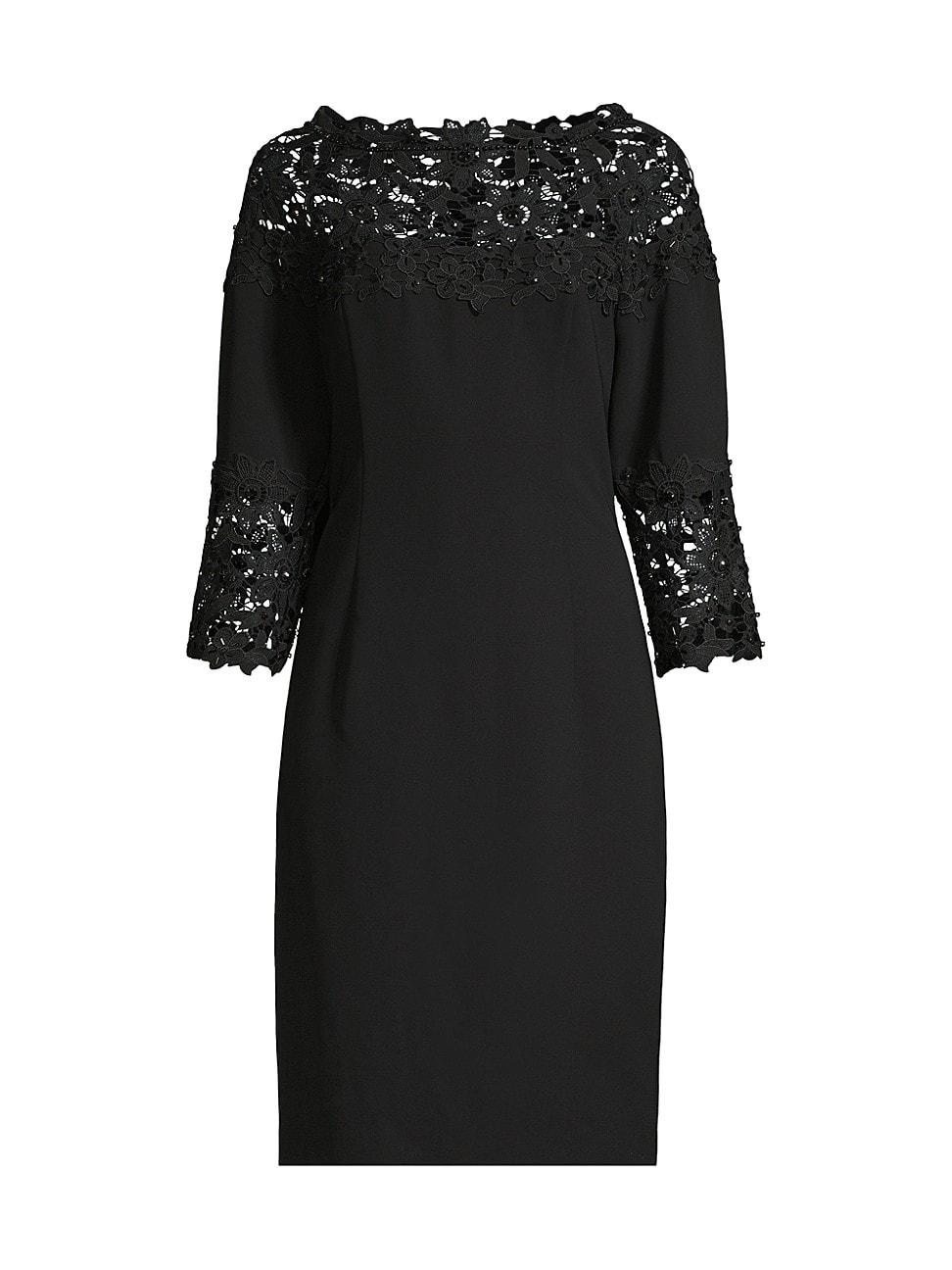 Shani Lace-trim Crepe Sheath Dress in Black | Lyst