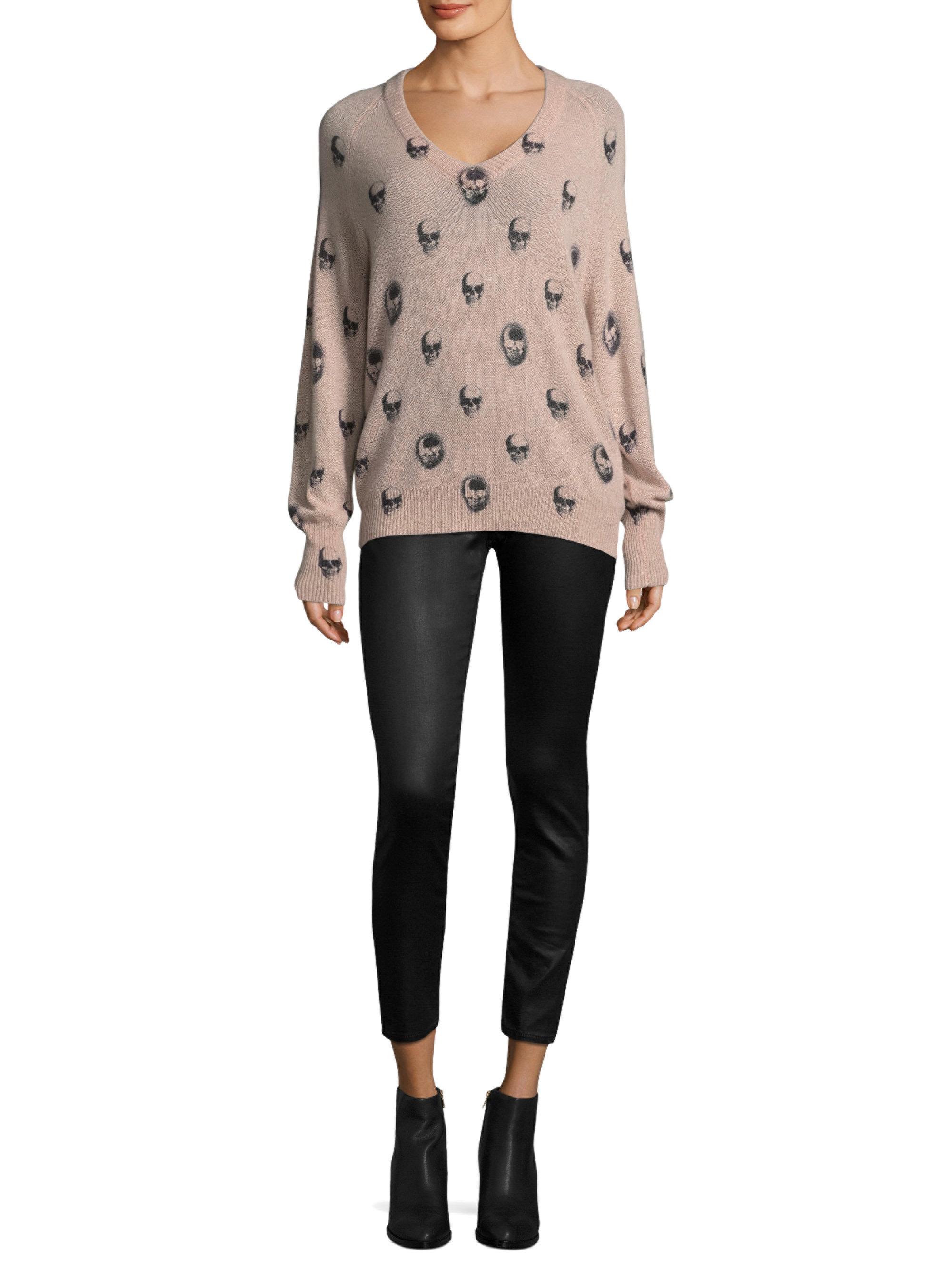 360cashmere Riley V-neck Skull Cashmere Sweater in Pink | Lyst