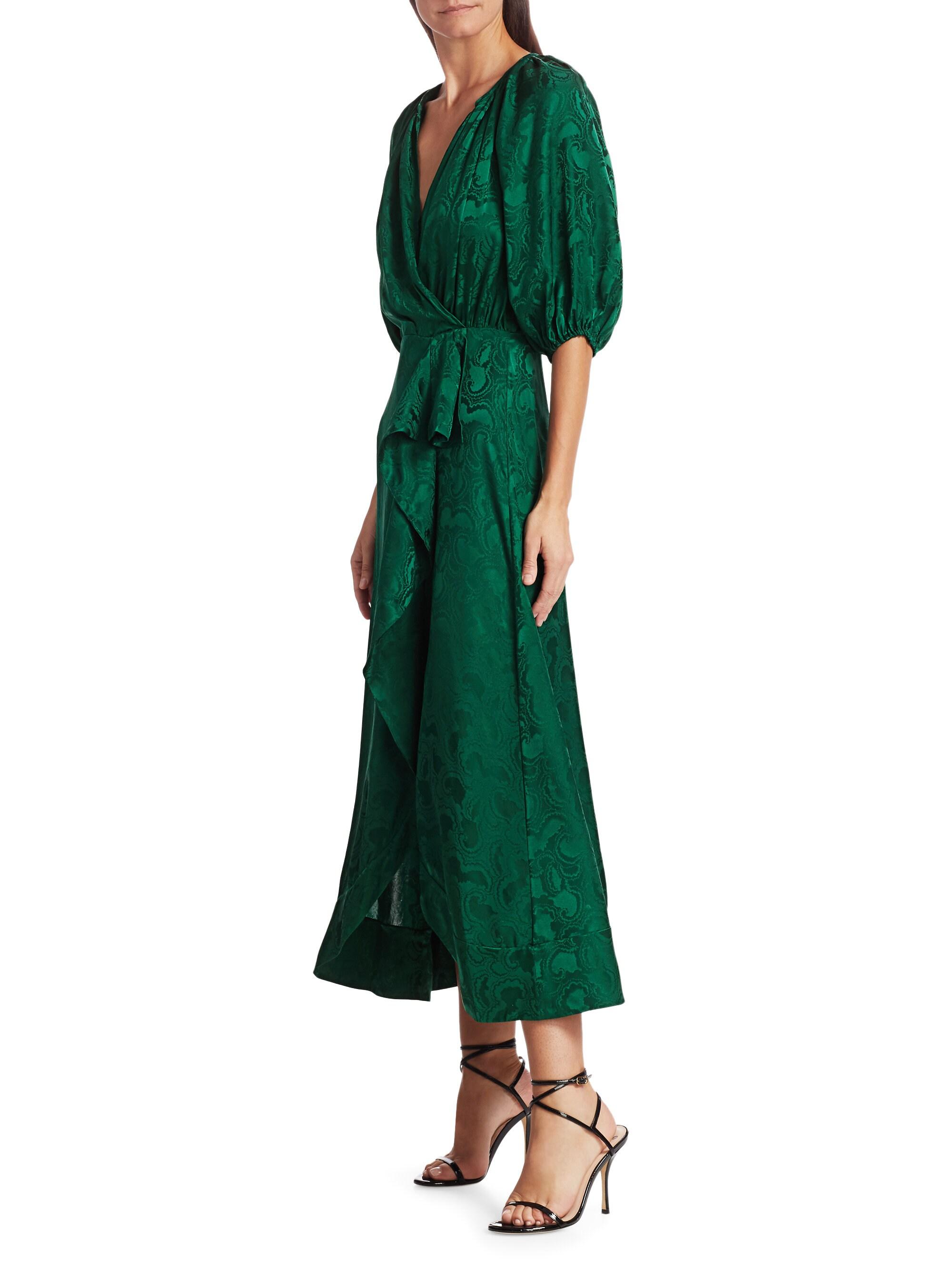 Saloni Olivia Draped Silk Dress in Forest (Green) - Lyst