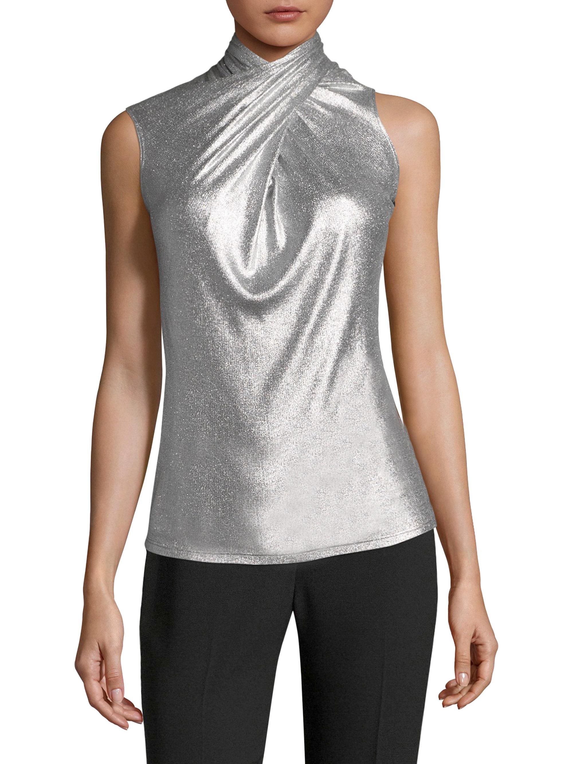 Elie Tahari Landon Knit Blouse in Silver (Metallic) - Lyst