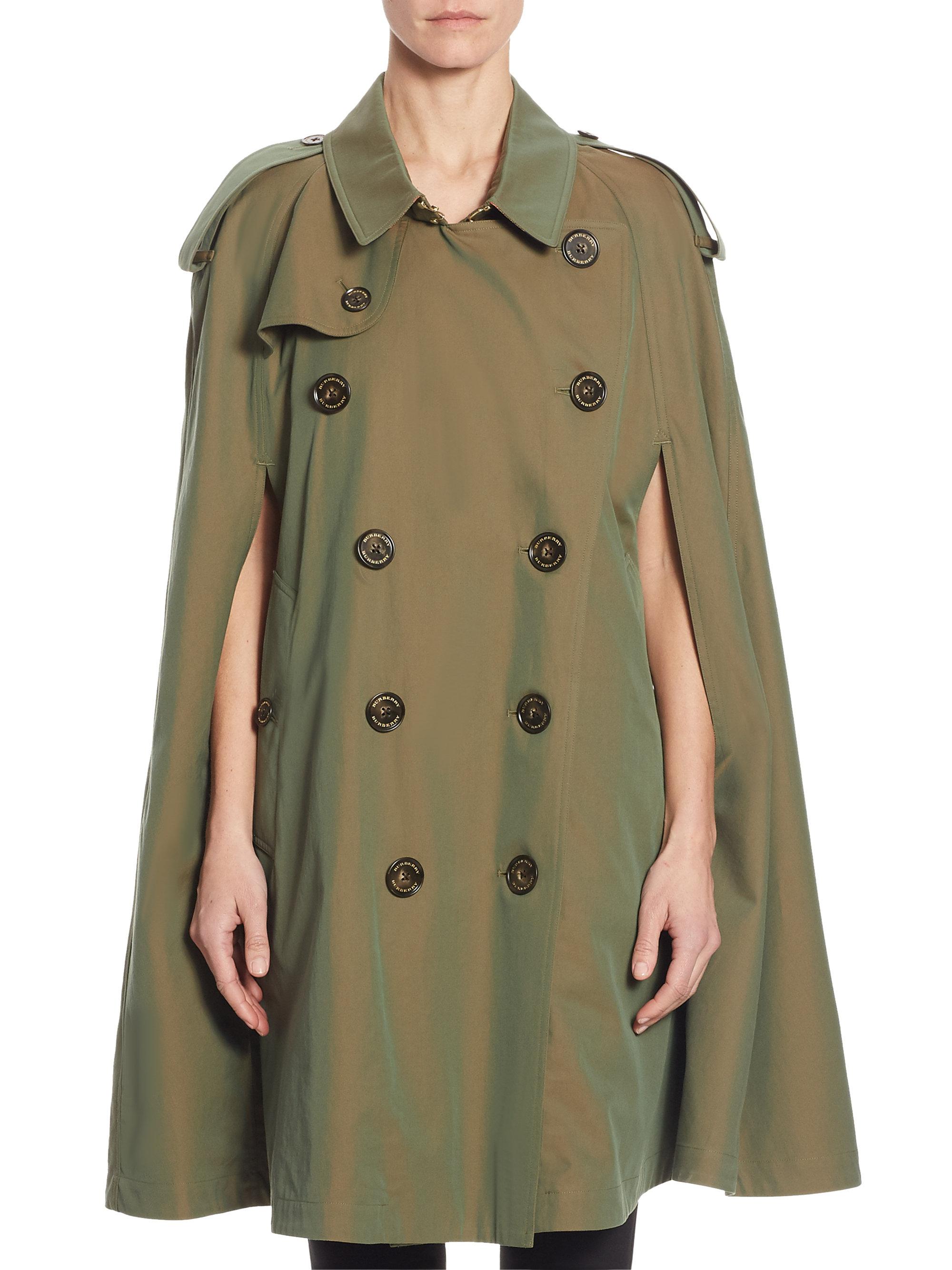 Burberry Iridescent Cotton Trench Cape in Green | Lyst
