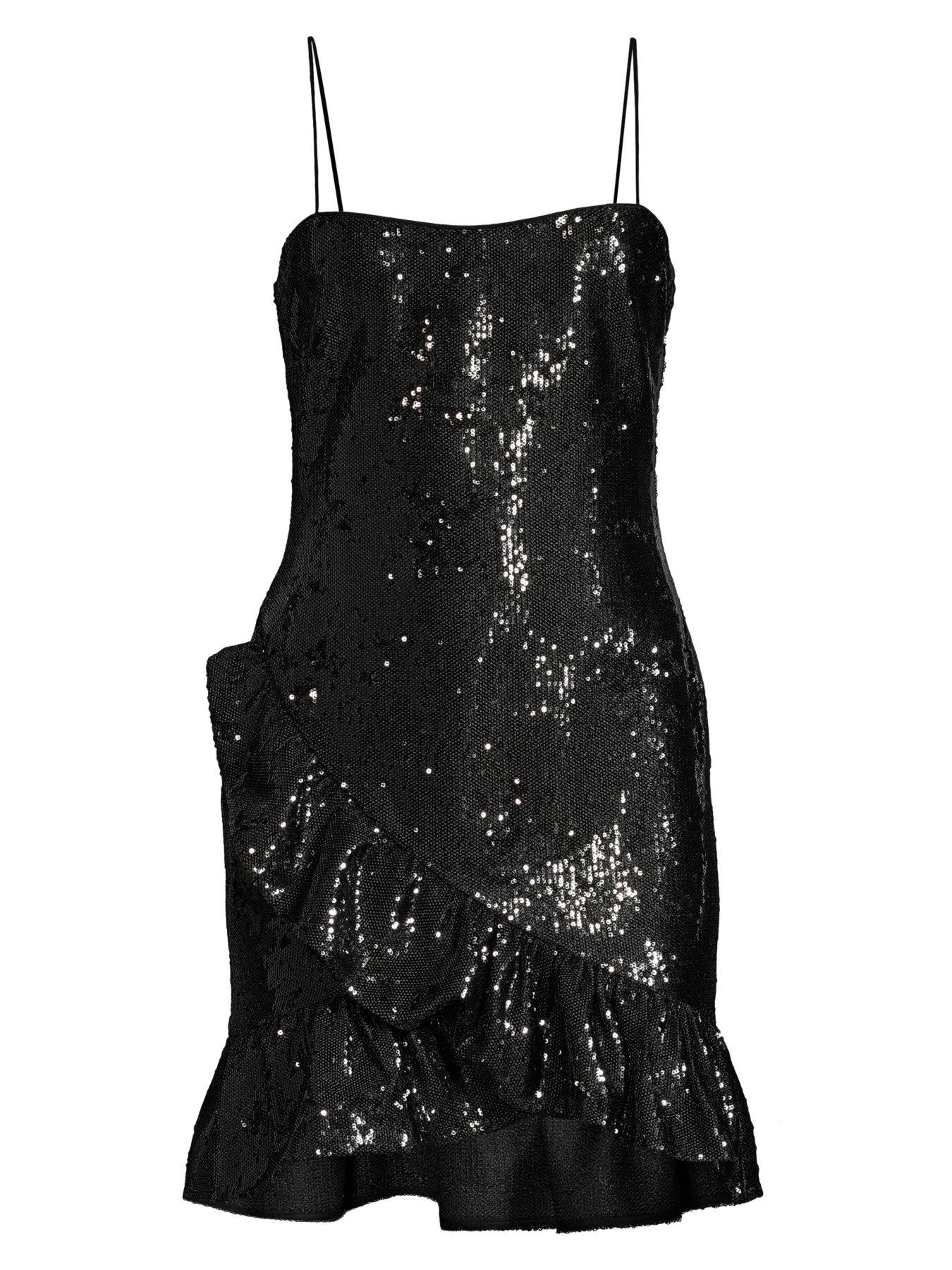 Likely Synthetic Lilia Ruffled Sequin Embellished Mini Dress in Black ...