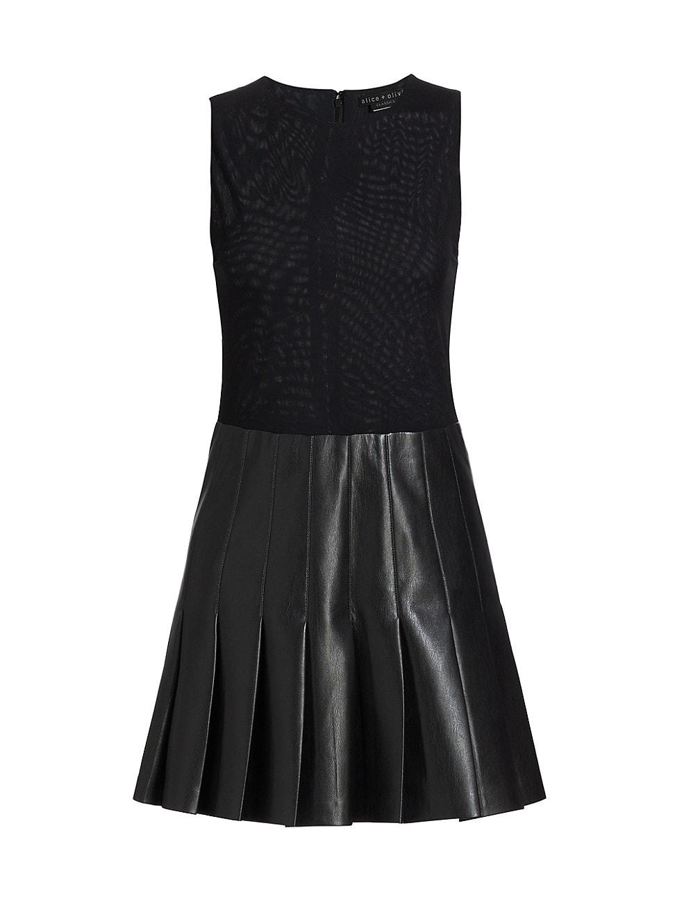 Alice + Olivia Chara Vegan Leather Fit-&-flare Dress in Black | Lyst