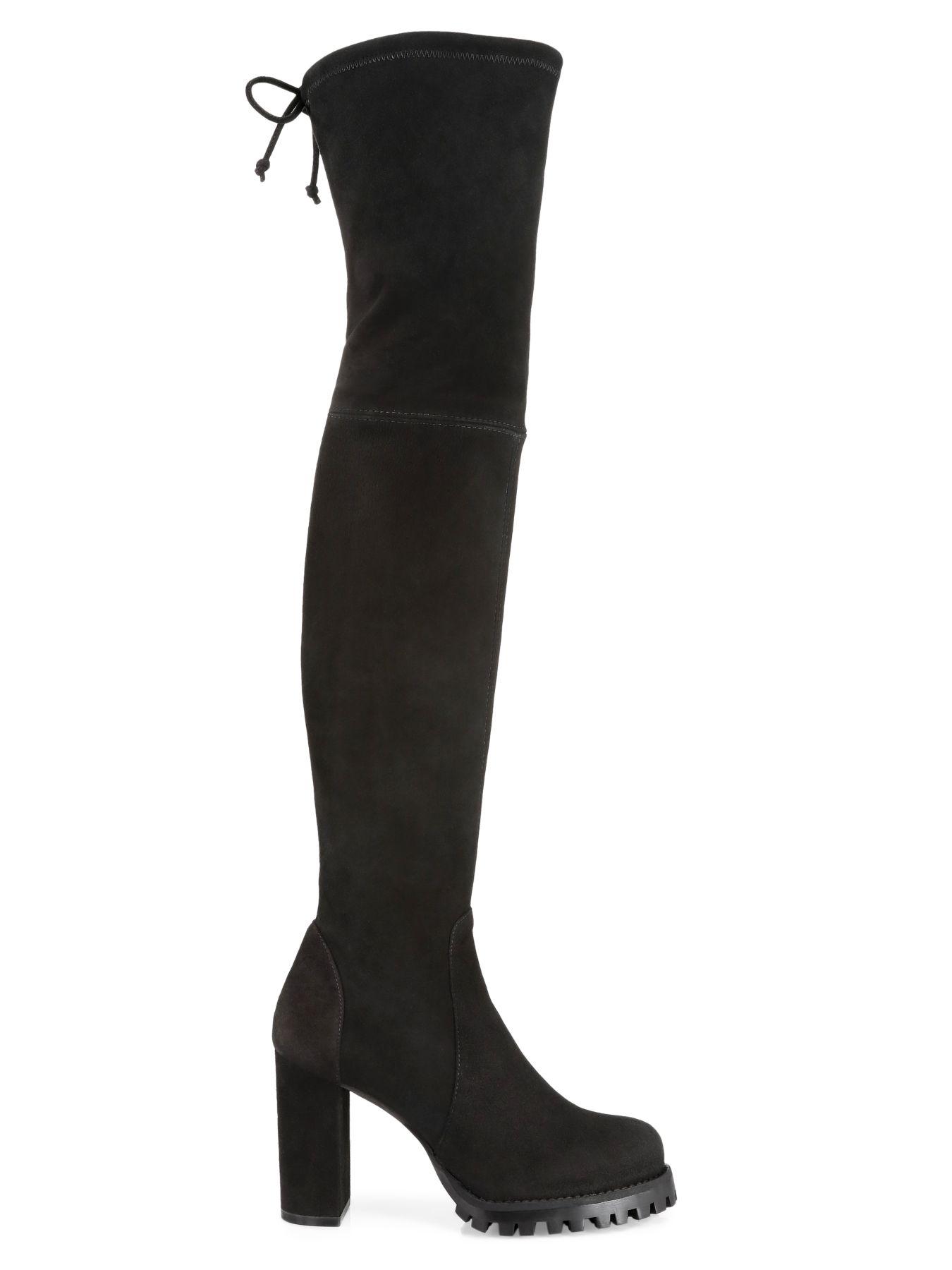 Stuart Weitzman Zoella Lug-sole Over-the-knee Suede Boots in Black - Lyst