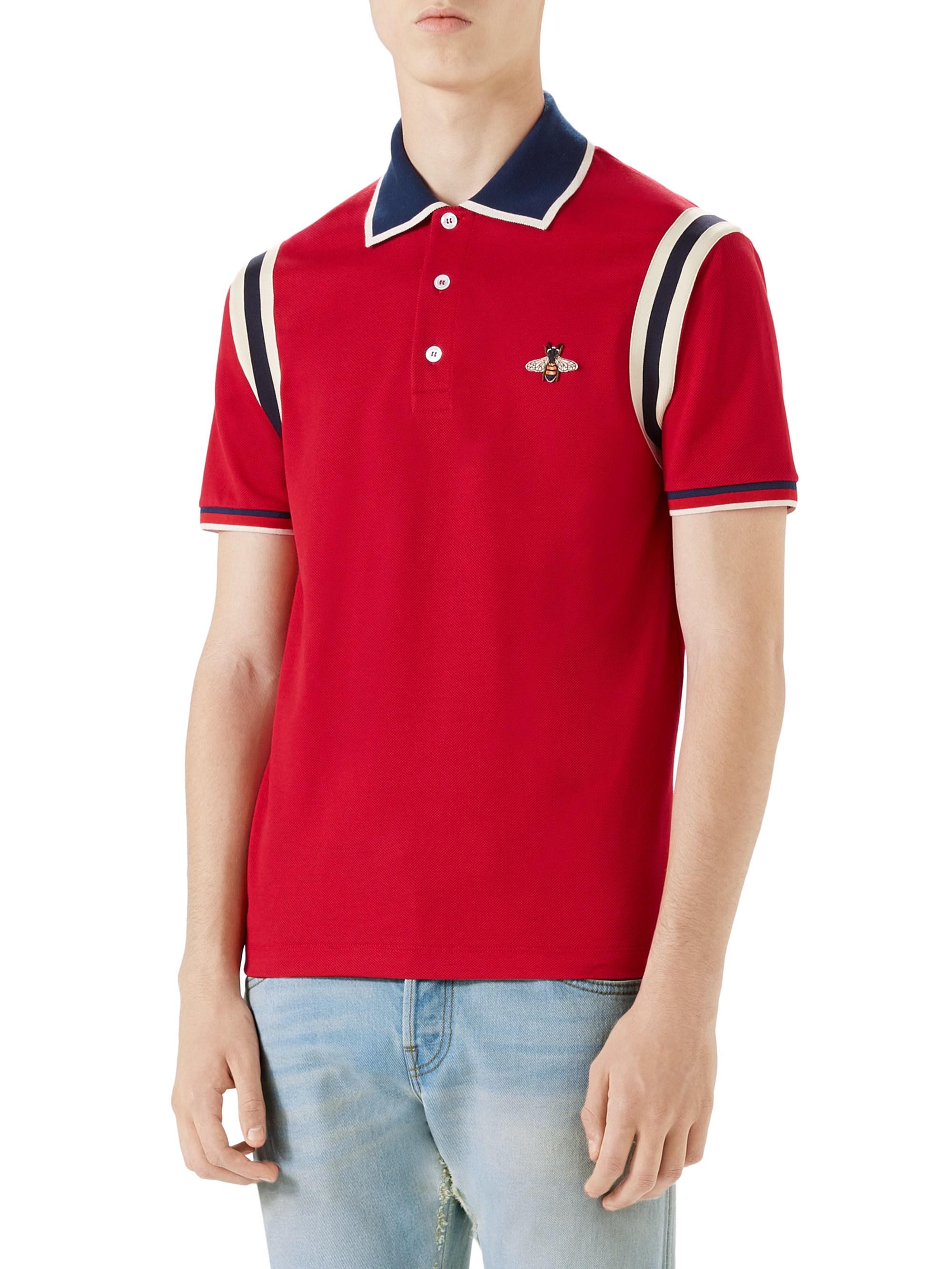 Gucci Cotton Polo With Bee in Red for Men - Lyst