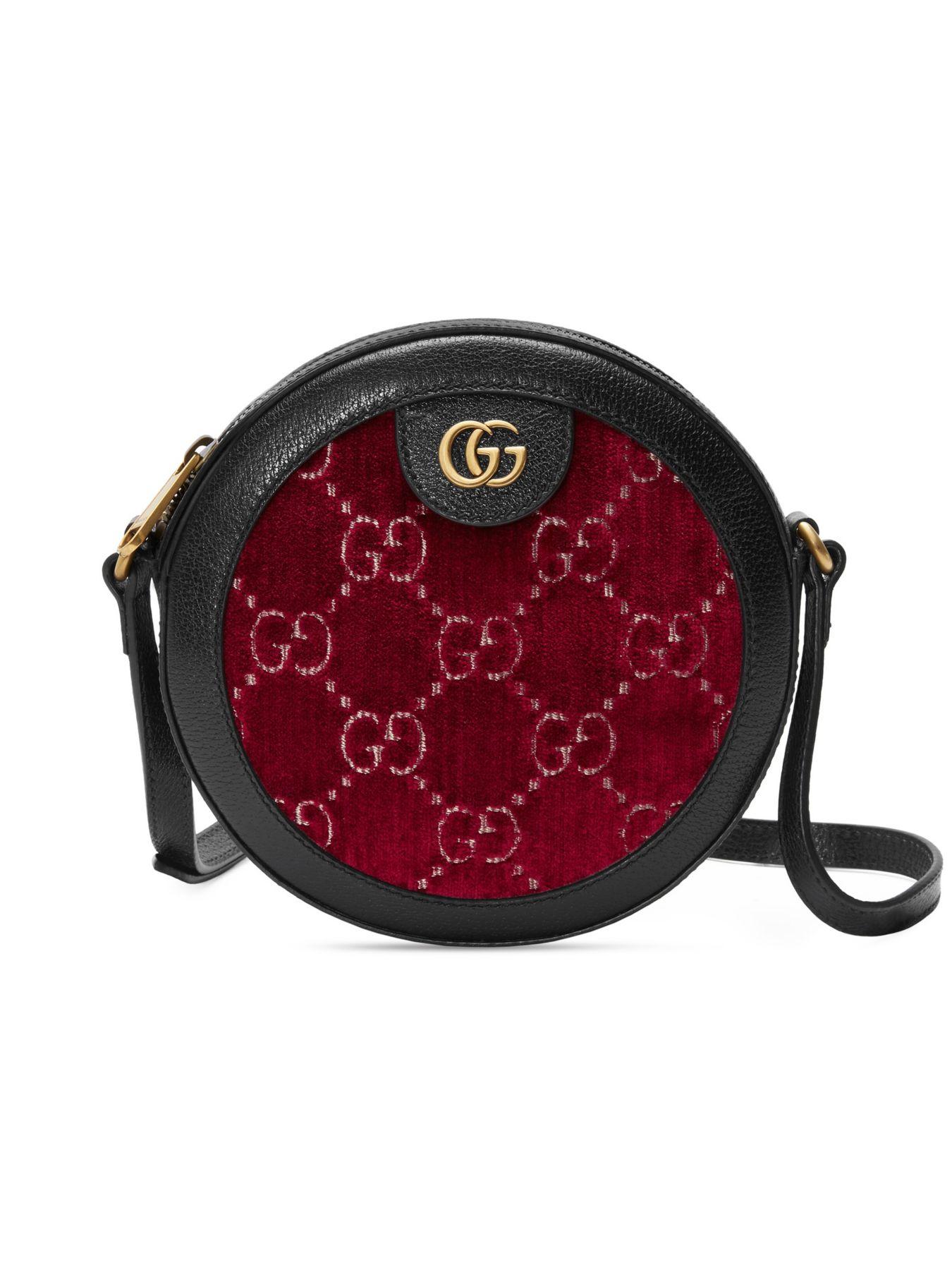Gucci GG Velvet Round Shoulder Bag in Red - Lyst