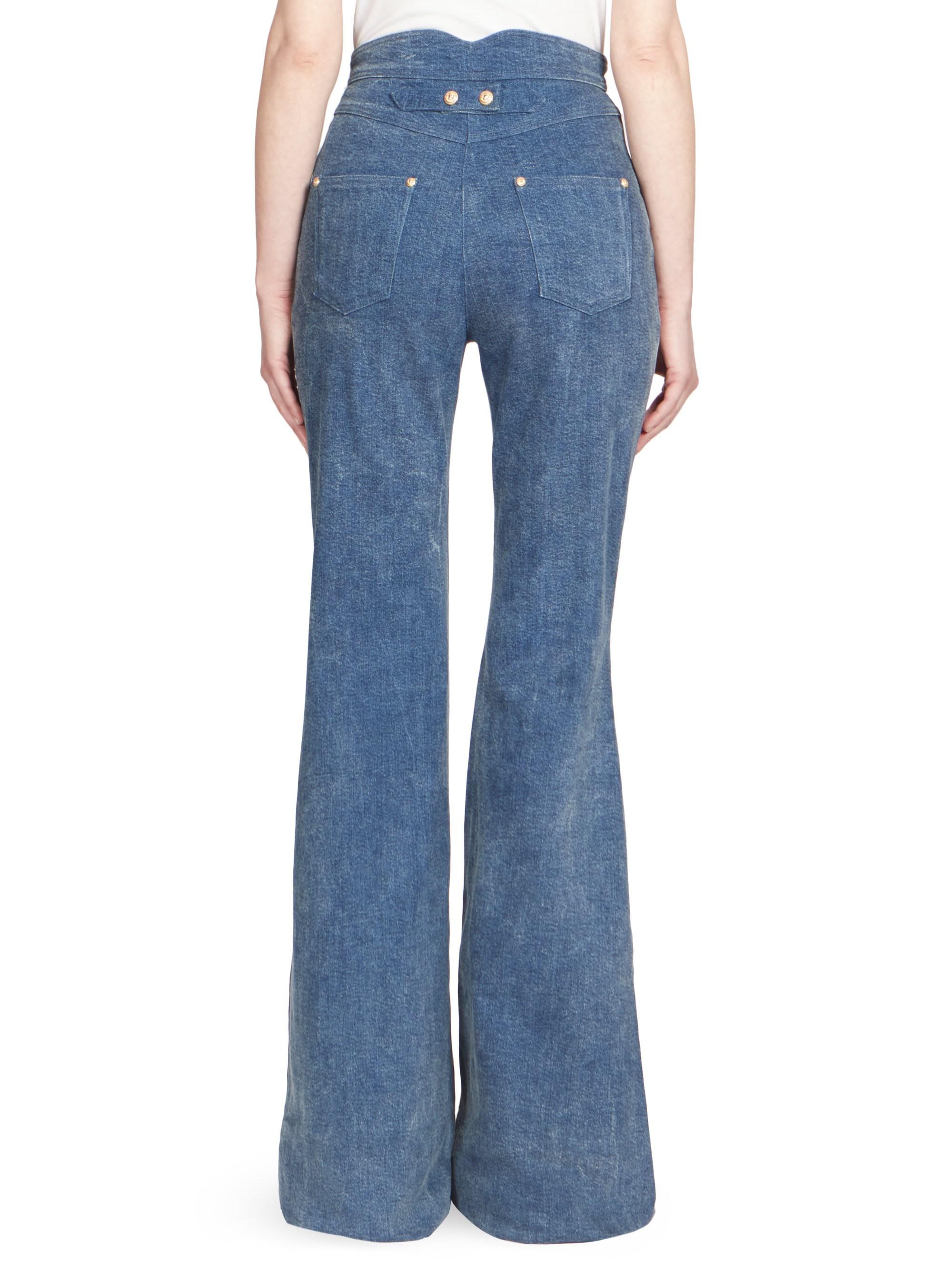 Balmain High Waisted Bell Bottom Jeans in Blue | Lyst