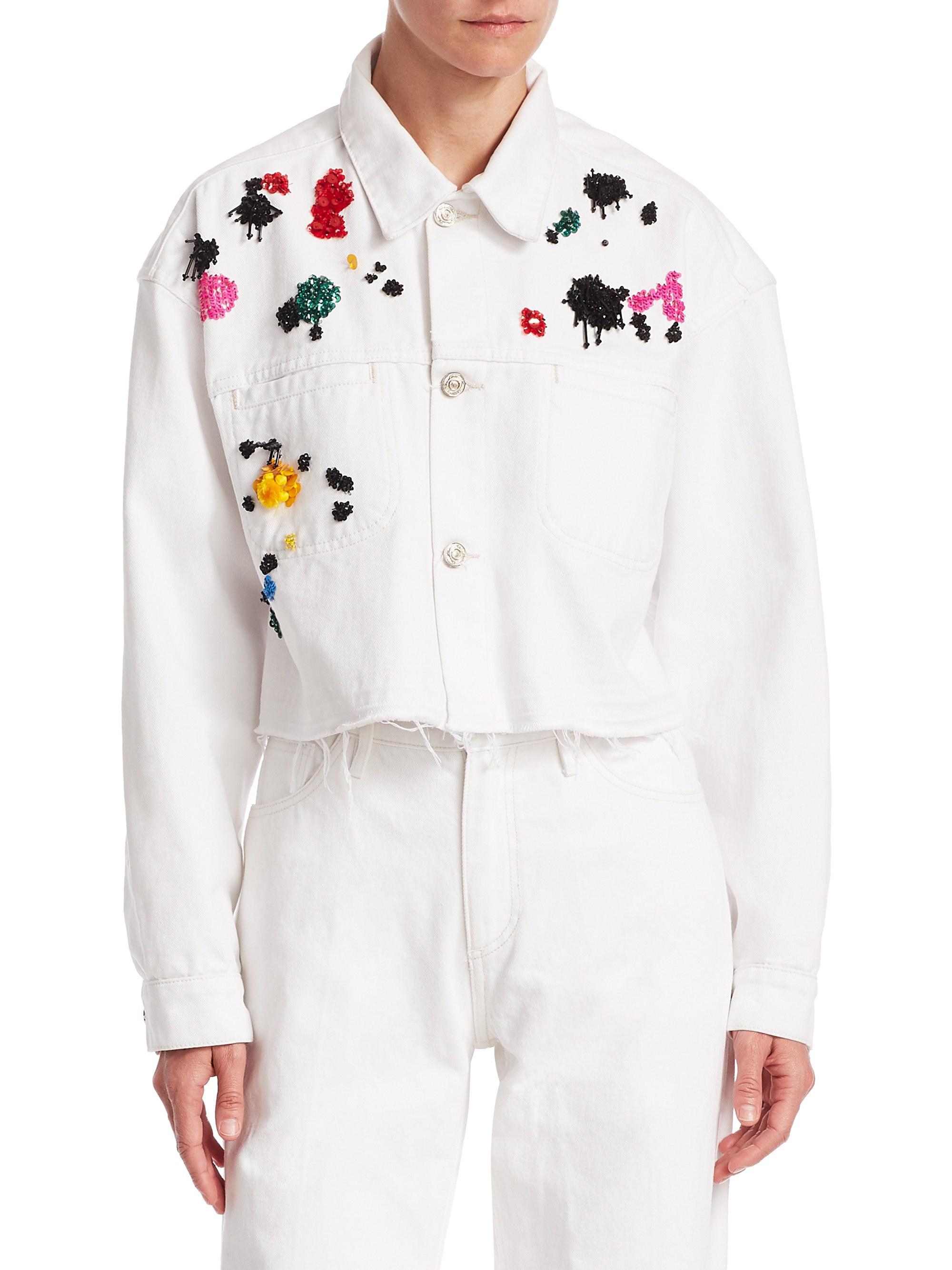 embellished white denim jacket