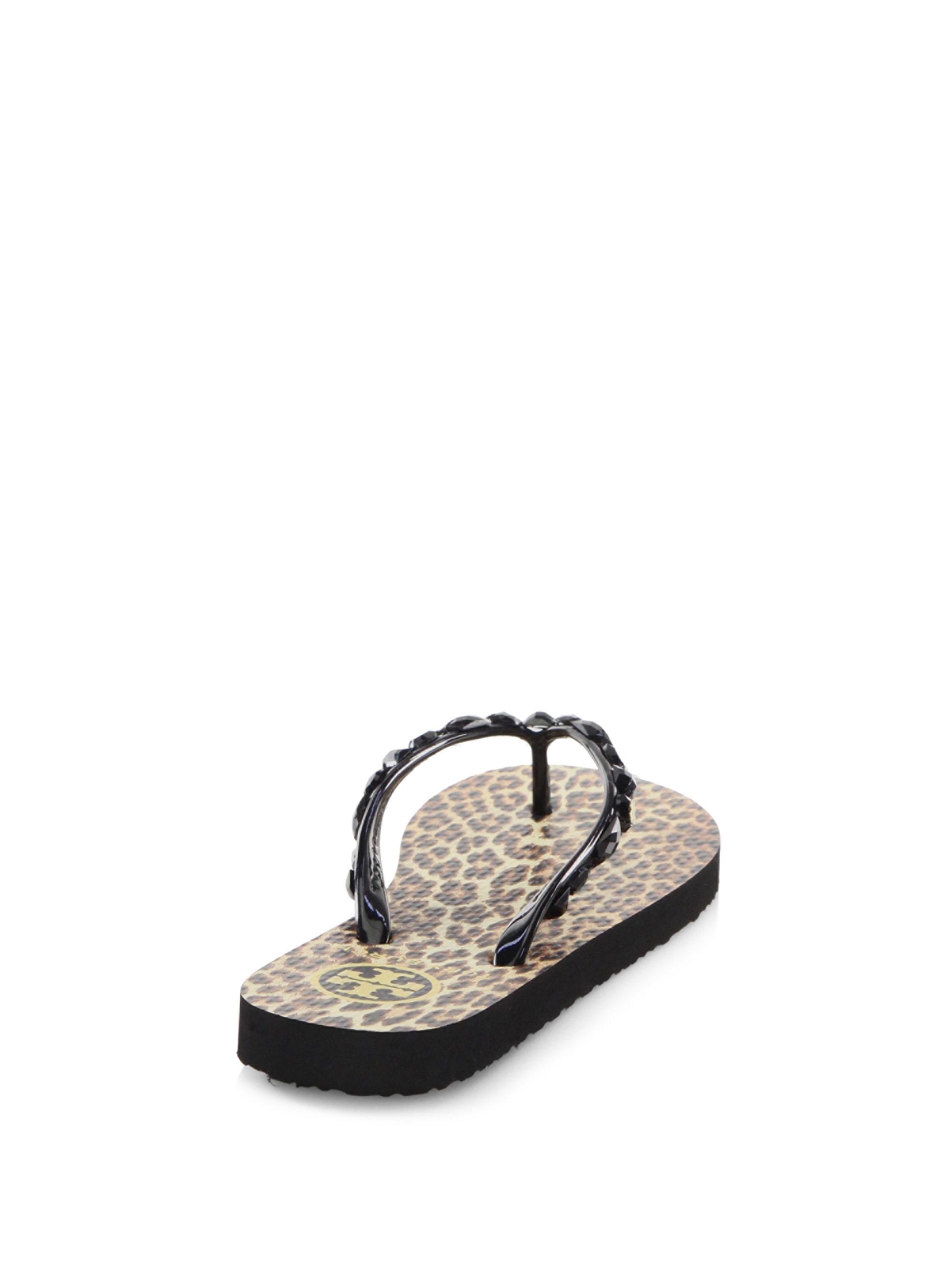 Tory Burch Jeweled Thin Flip-flop in Black - Lyst