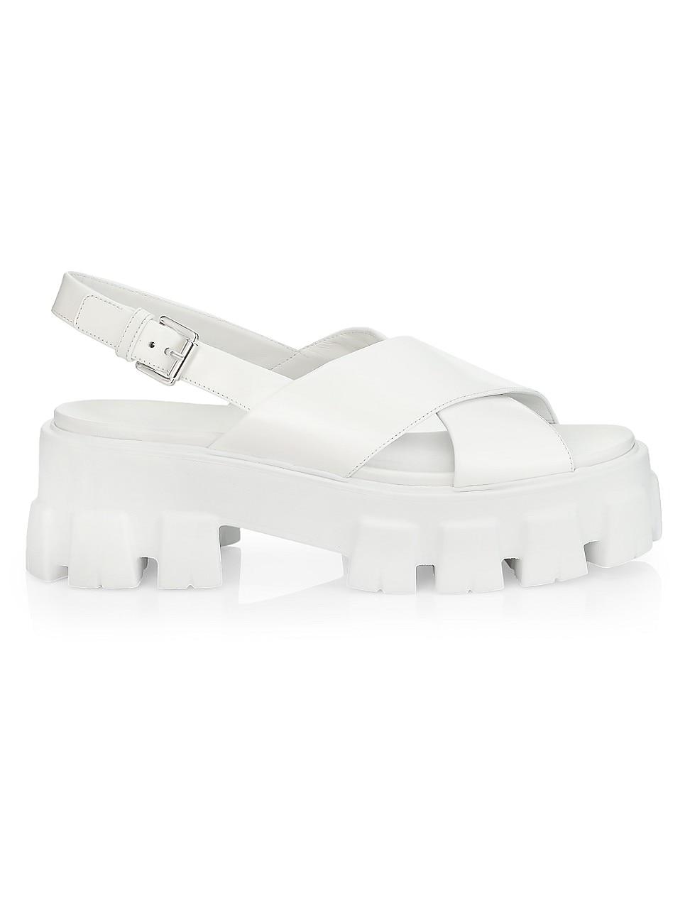 Prada Lug-sole Leather Platform Slingback Sandals in White |