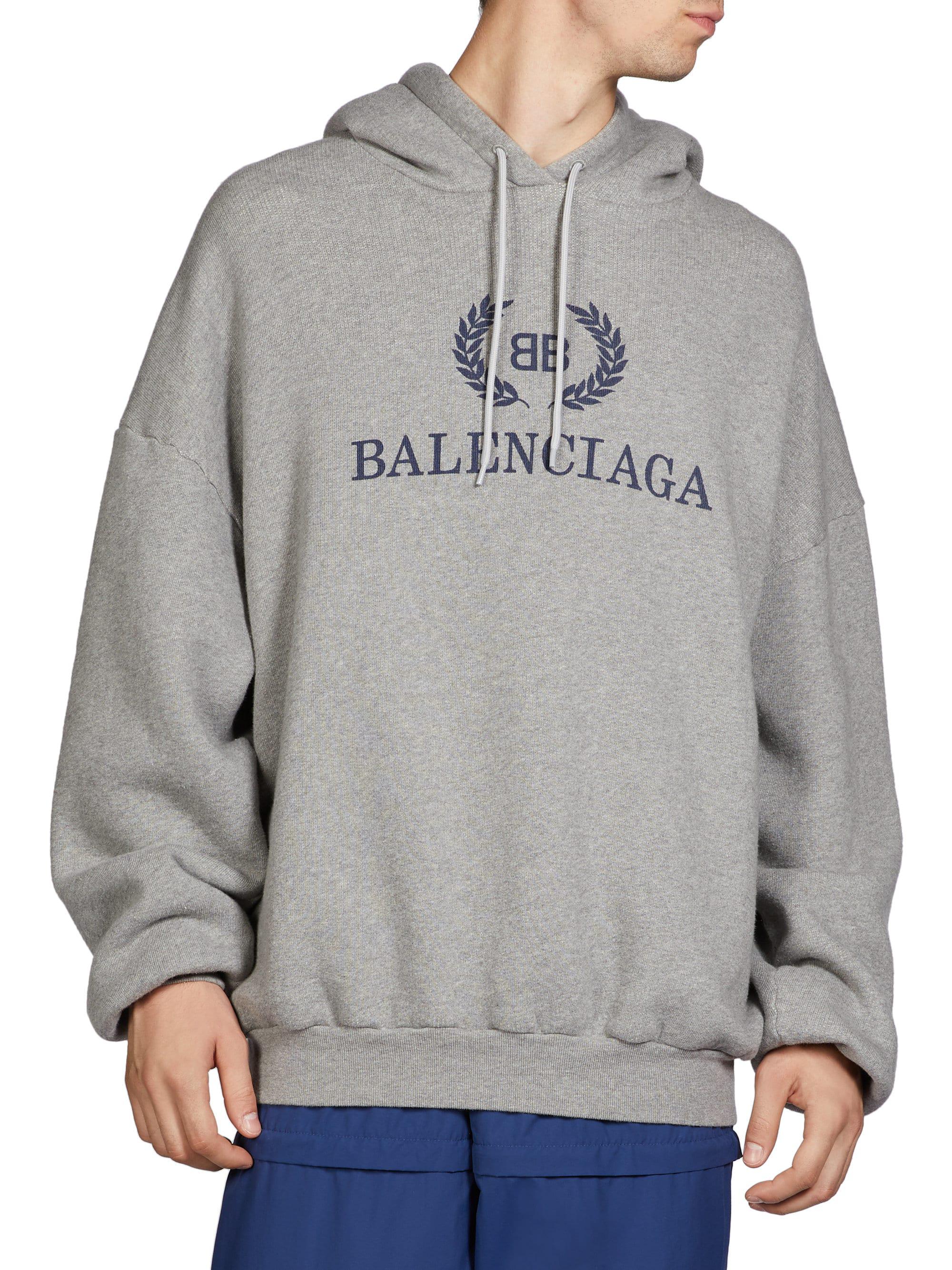 Balenciaga Fleece Printed Logo Hoodie in Grey (Gray) for Men | Lyst