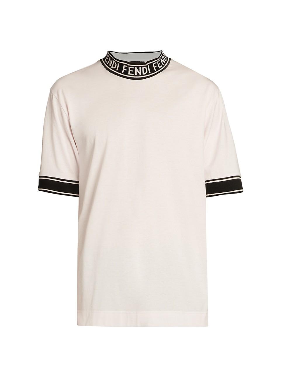 Fendi Cotton Logo Tape Collar T-shirt in White for Men | Lyst