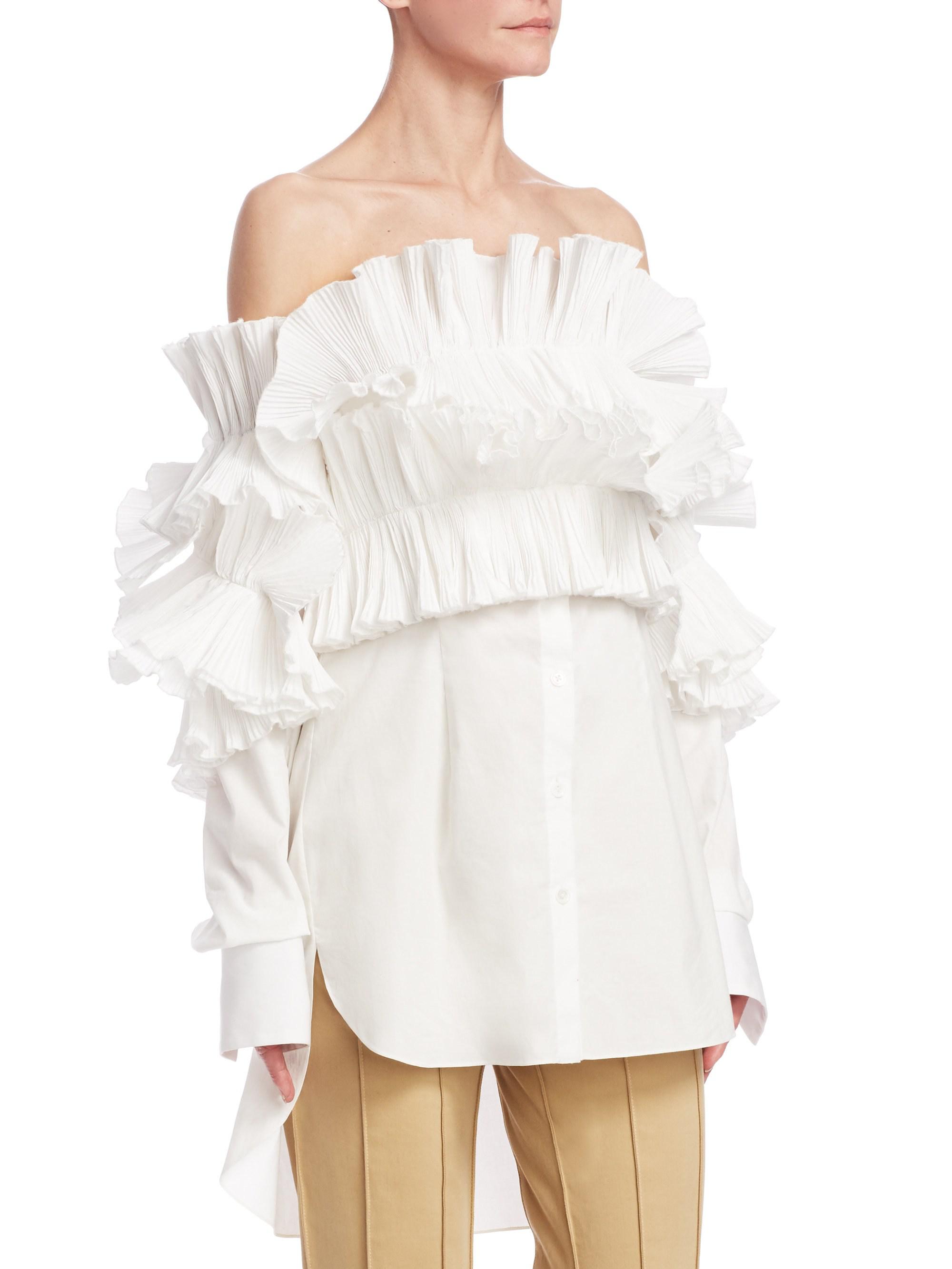 Rosie Assoulin Ruffled Off-shoulder Blouse in White | Lyst