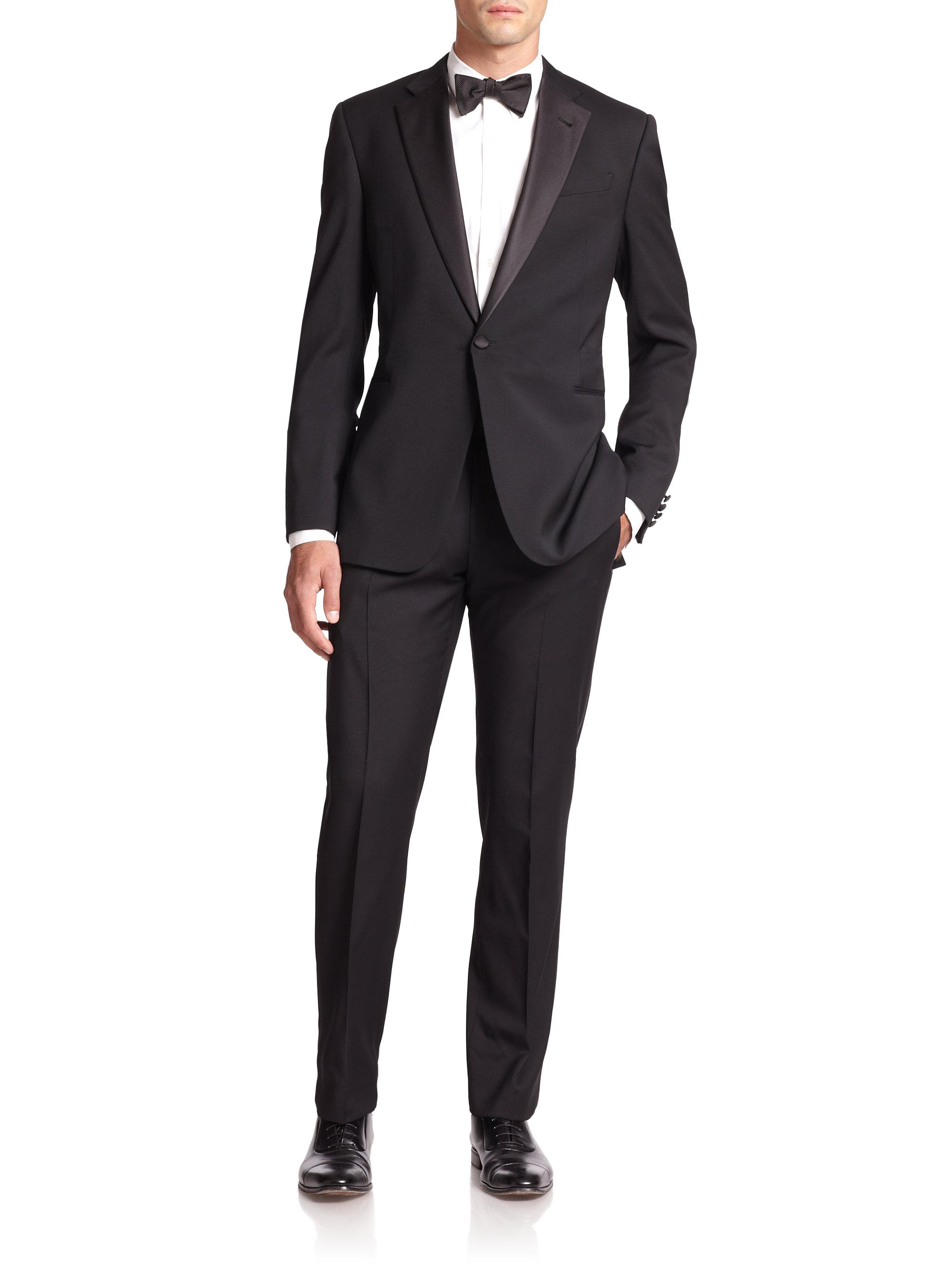 Armani Notched-lapel Virgin Wool Tuxedo in Black for Men - Lyst