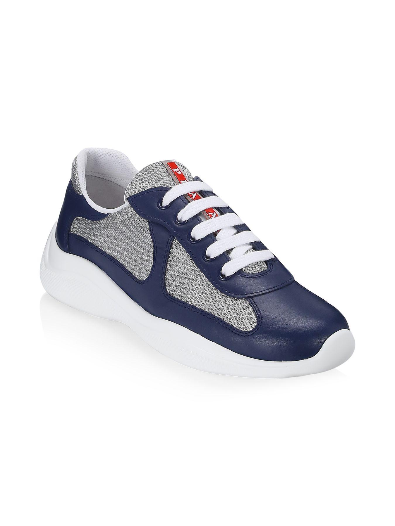 prada metallic mesh & leather sneakers
