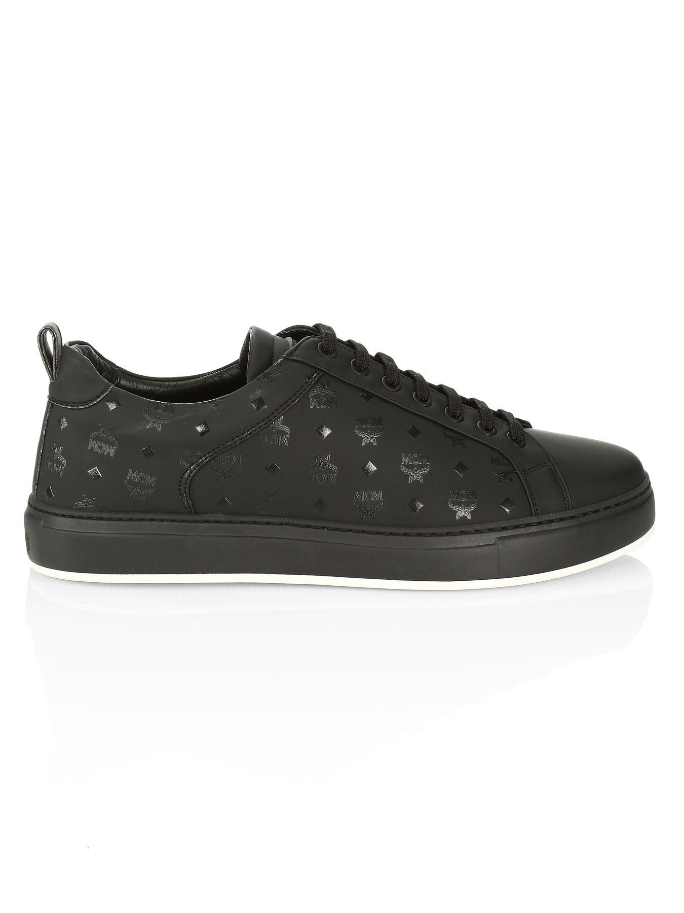 MCM Logo Group M Leather Sneakers in Black for Men - Lyst