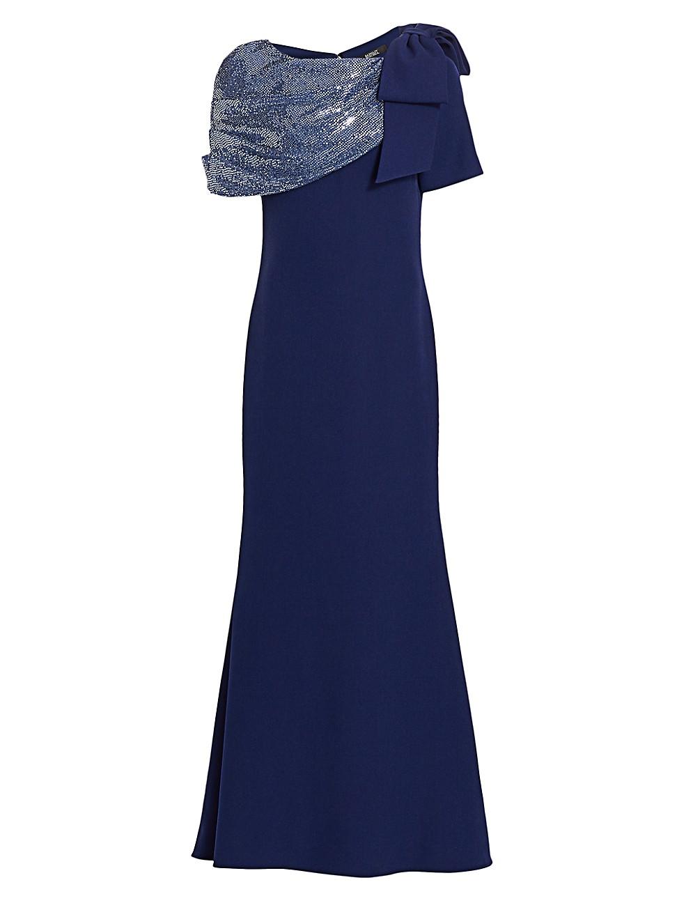 badgley mischka sequin asymmetric bow mermaid gown