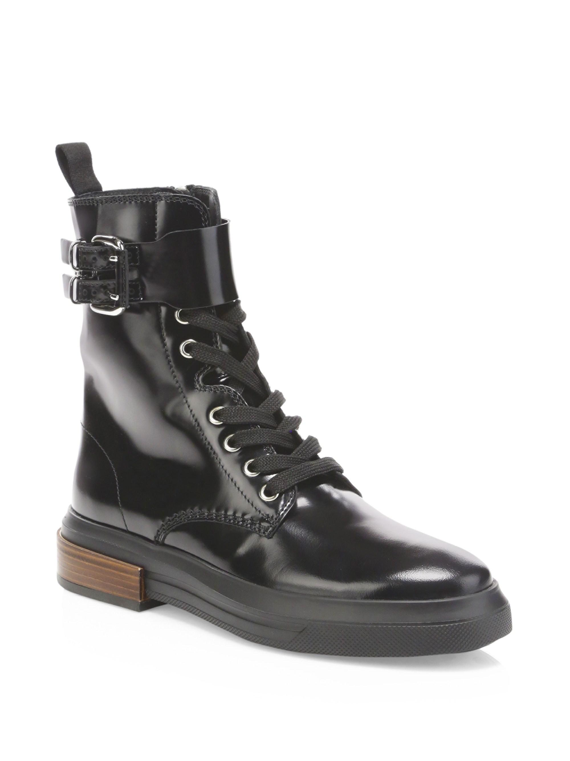 Tod's Gomma Buckle Leather Combat Boot in Black - Lyst
