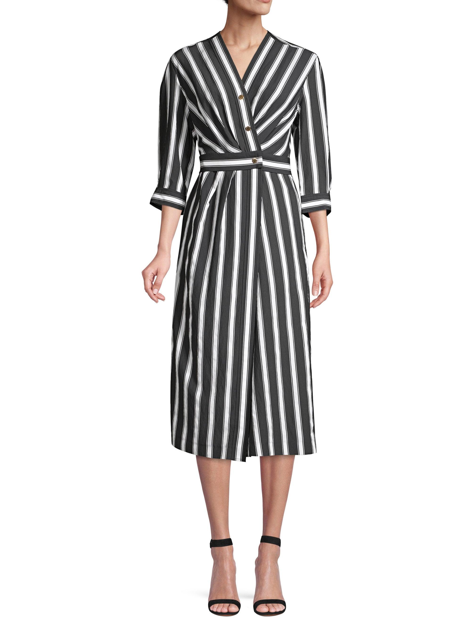Sandro Carl Striped Midi Wrap Dress in Black - Lyst