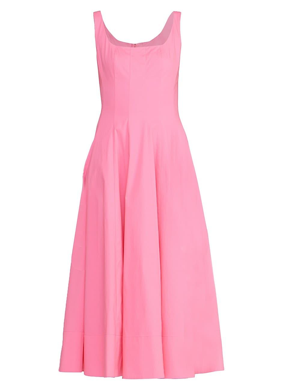 STAUD Wells Cotton Poplin A-line Midi-dress in Pink | Lyst