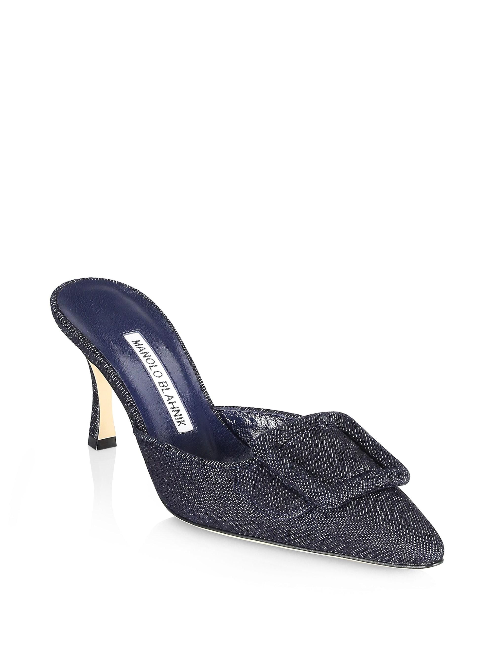 Manolo Blahnik Maysale 70 Denim Mules 