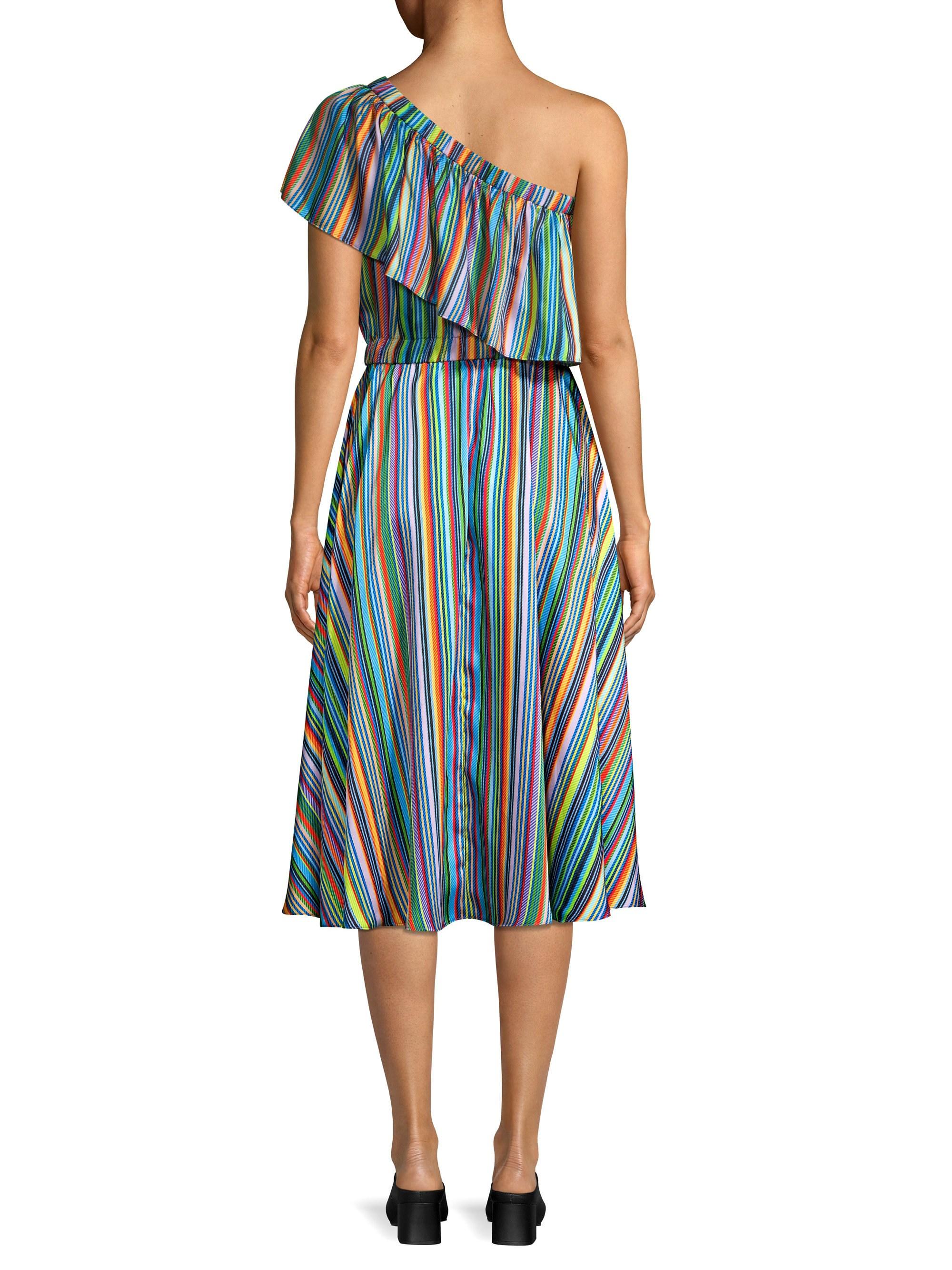 one shoulder rainbow dress