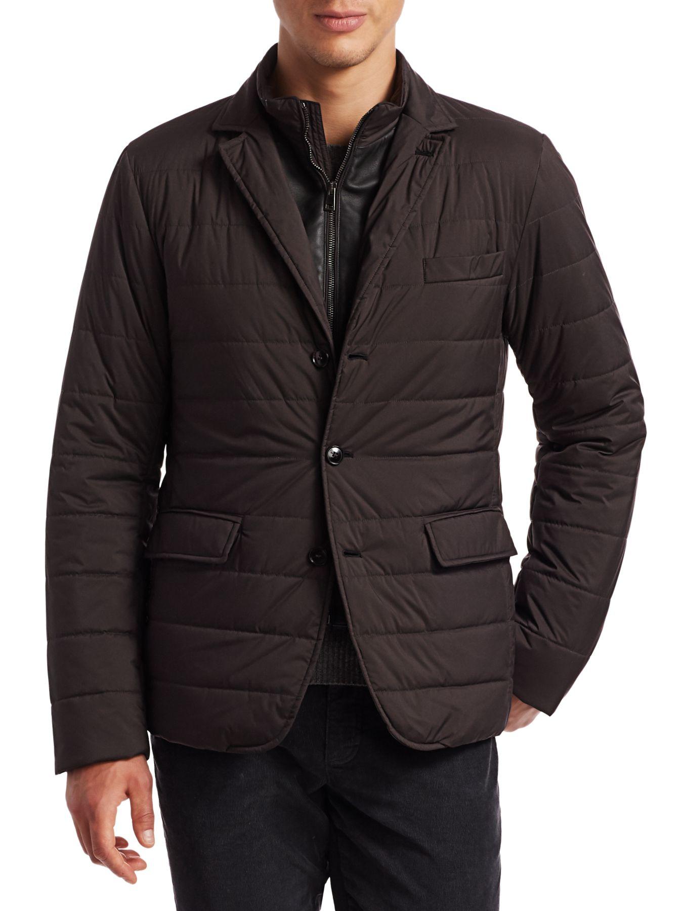 Saks Fifth Avenue Leather Puffer Style Sport Jacket in Dark Charcoal ...