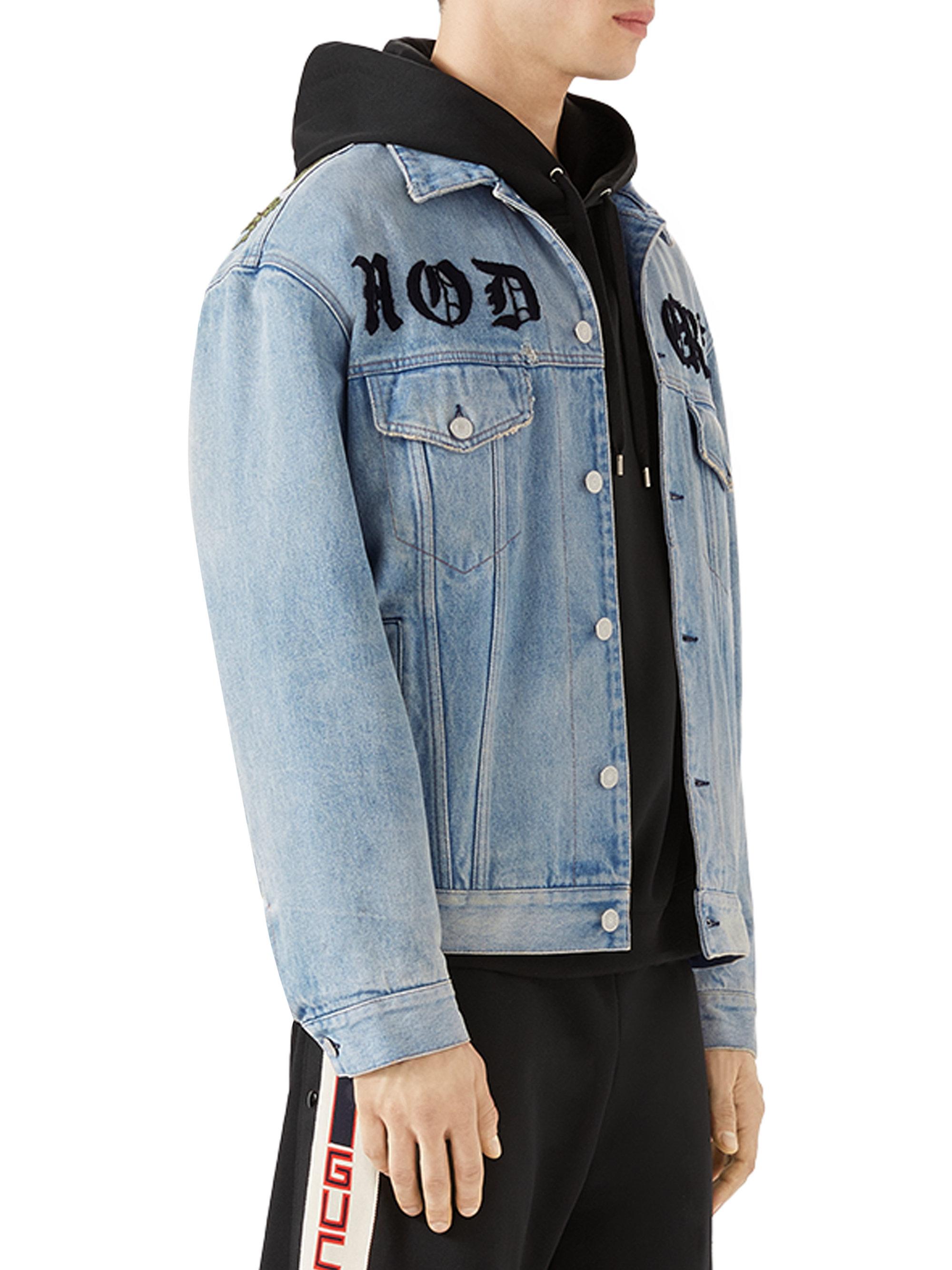 Gucci Oversize Applique Denim Jacket in Blue for Men - Lyst