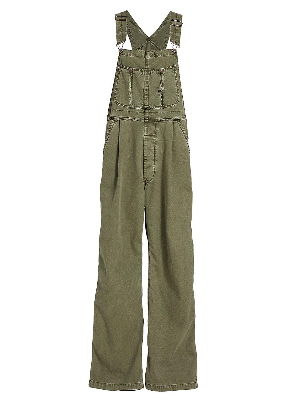 R13 Damon Utility Denim Overalls in Green Lyst