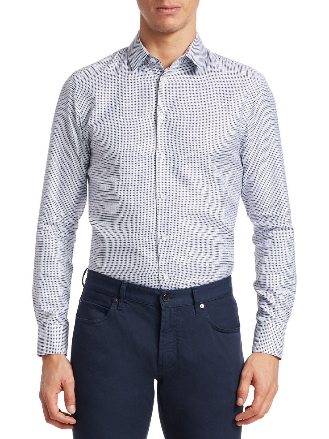 Giorgio Armani Cotton Geometric Button-down Shirt in Blue for Men - Lyst