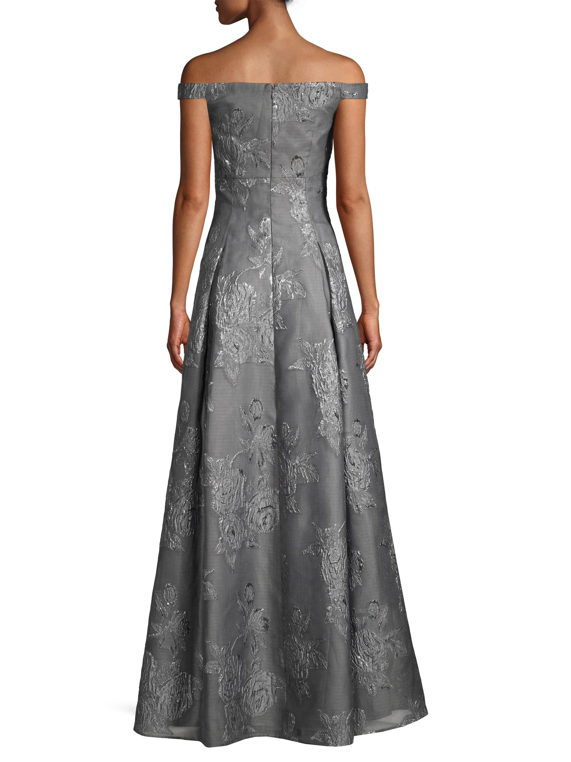 Aidan Mattox Off-the-shoulder Metallic Floral Ball Gown - Lyst