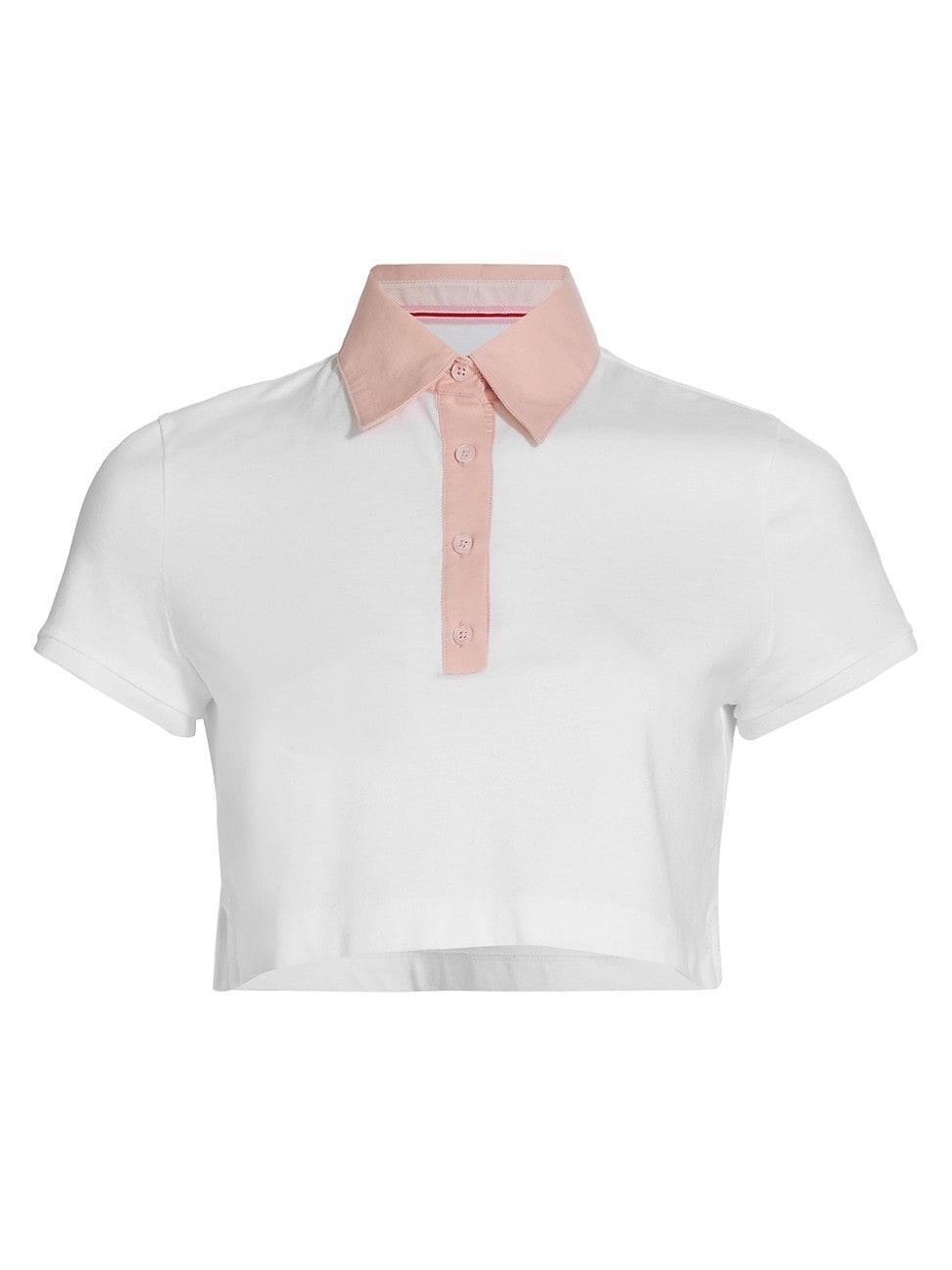 Alice + Olivia Kit Cropped Polo Shirt in White | Lyst