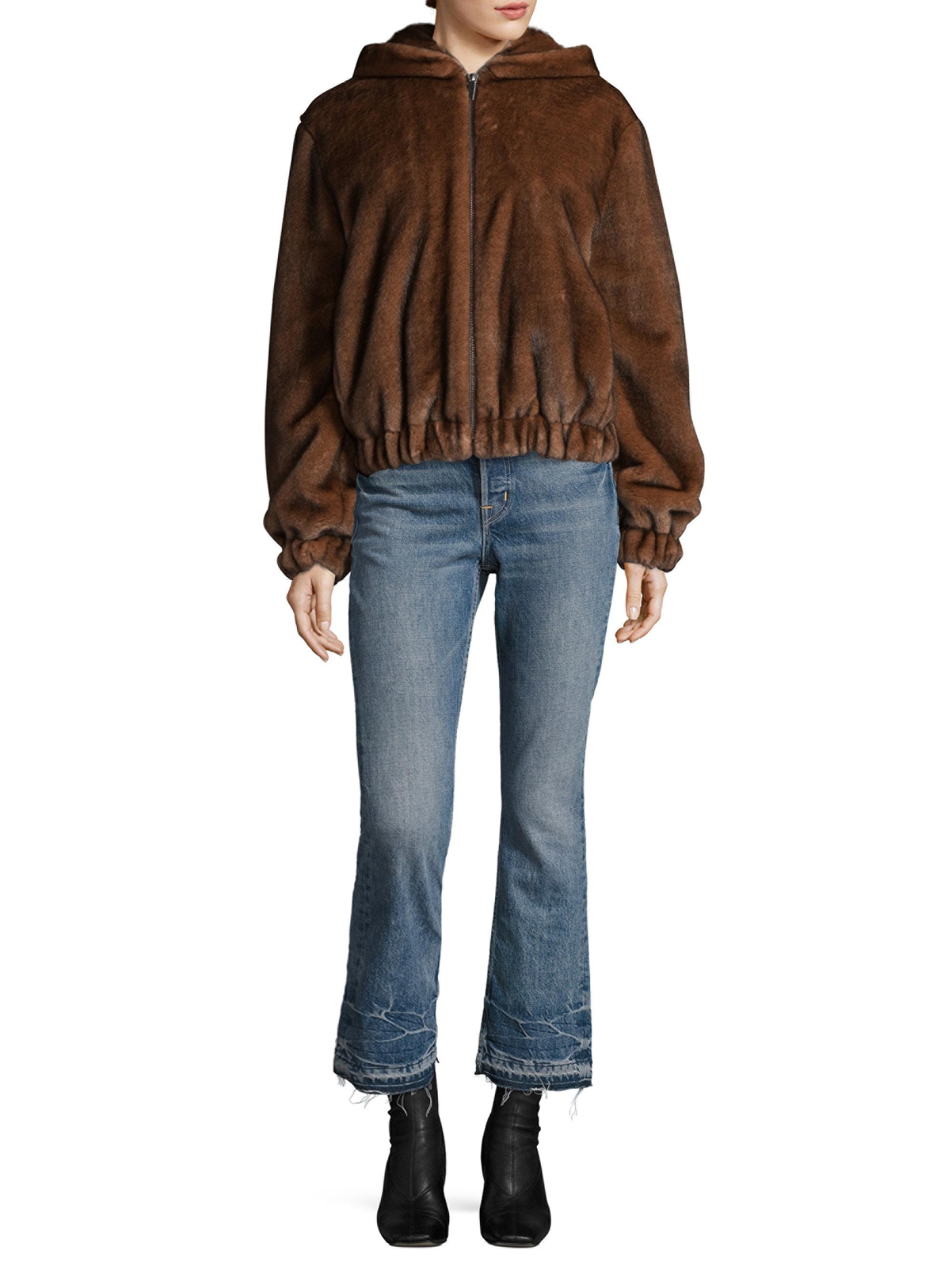 Brown fur vest with hood for women boots clearance