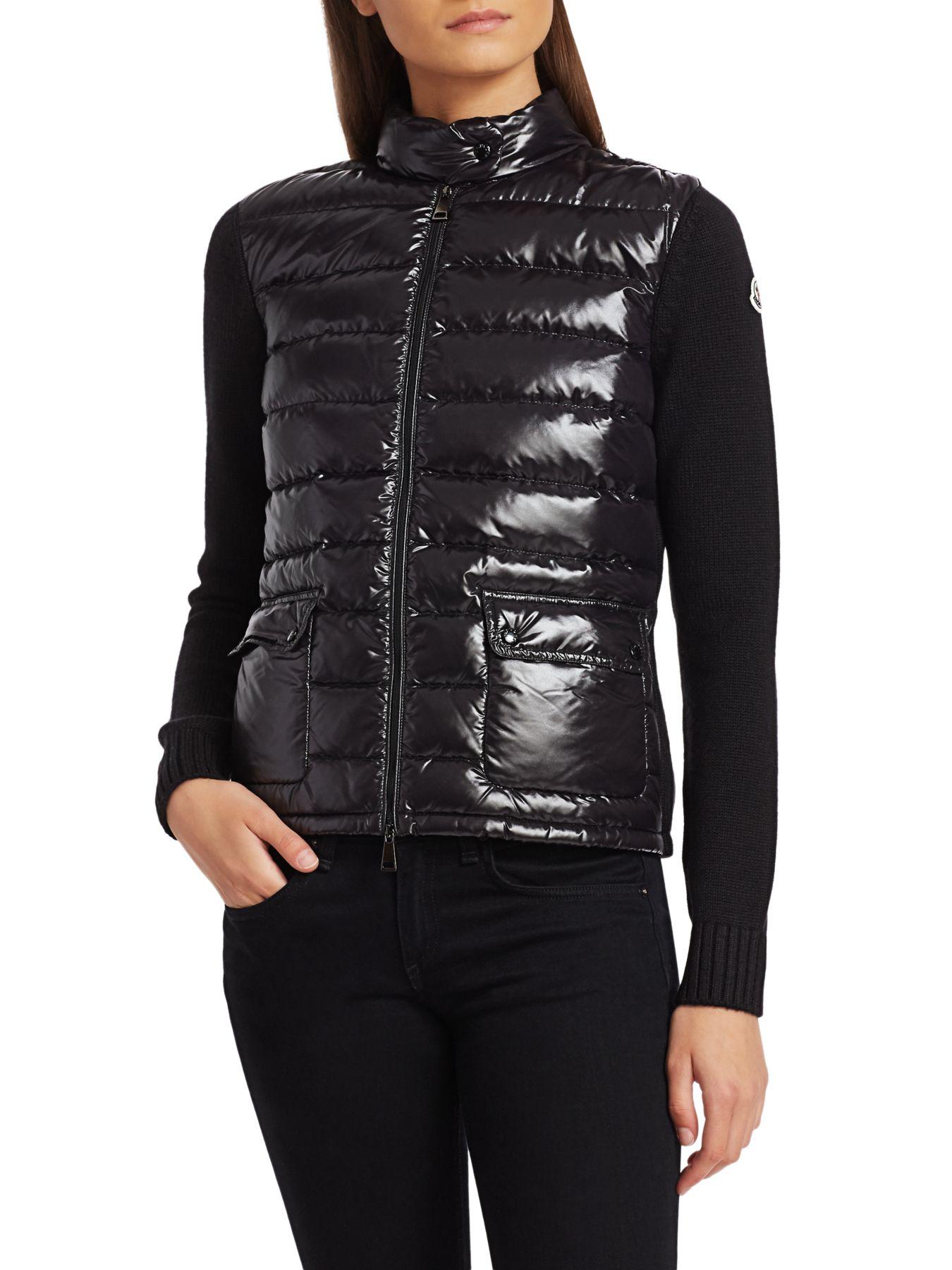 Moncler Wool Laquer Knit-sleeve Combo Puffer Jacket in ...