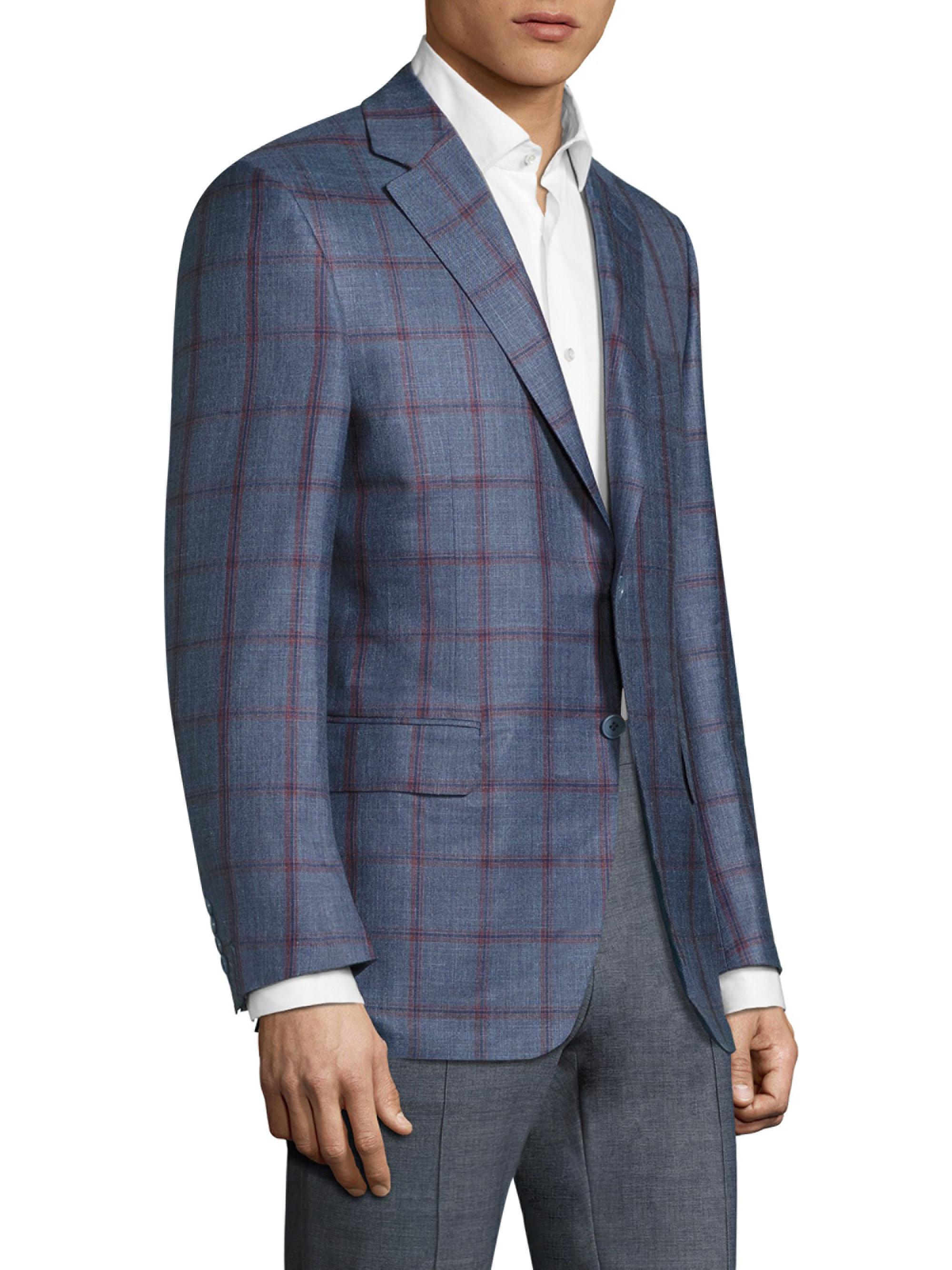 Canali Checked Wool Jacket in Blue for Men - Lyst