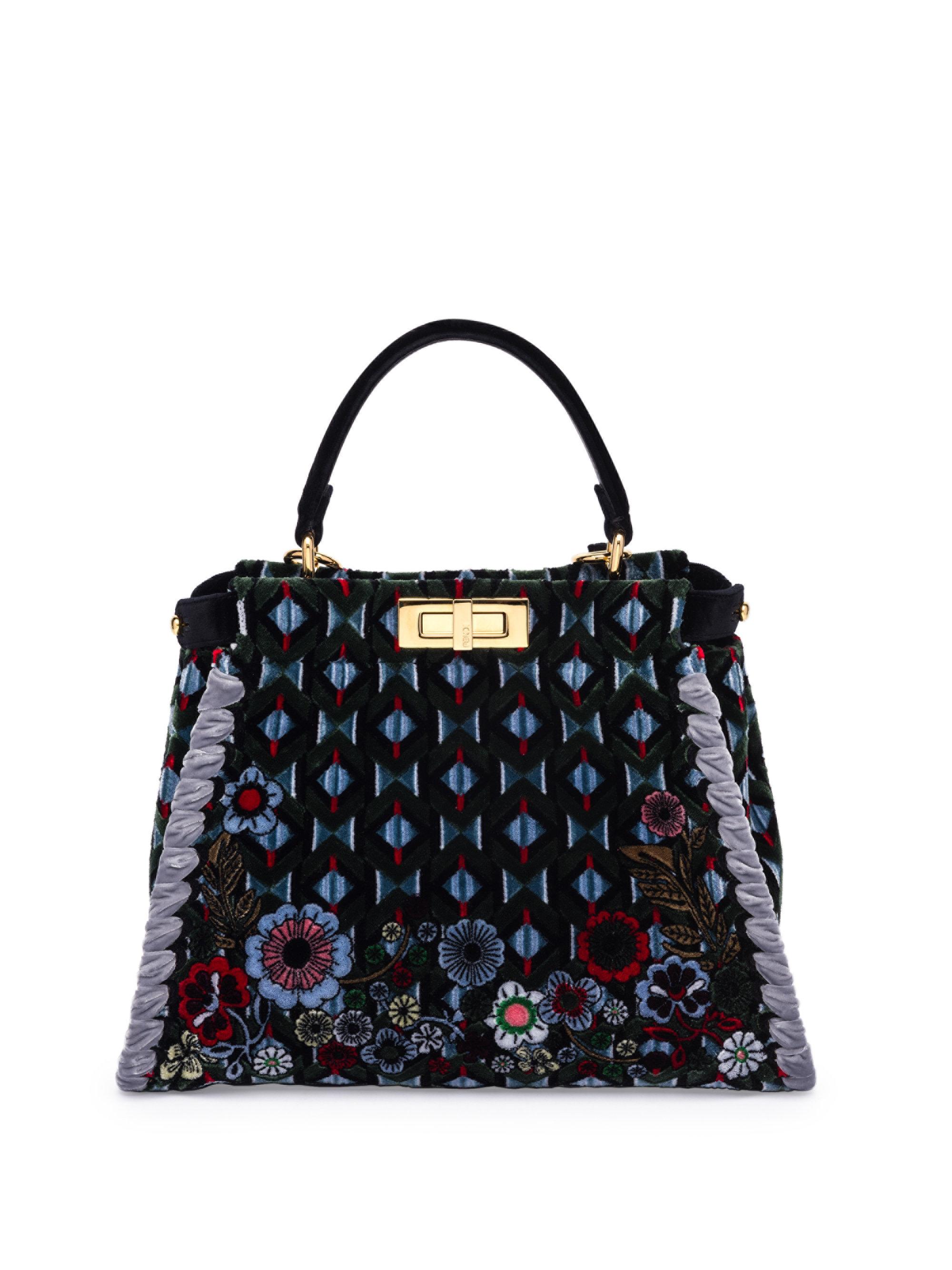 Lyst - Fendi Peekaboo Woven Embroidered Velvet Handbag