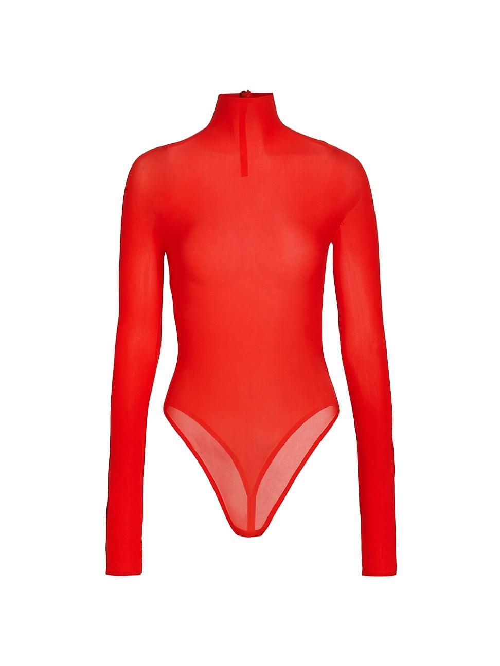 Alaïa Semi-sheer Bodysuit in Red | Lyst